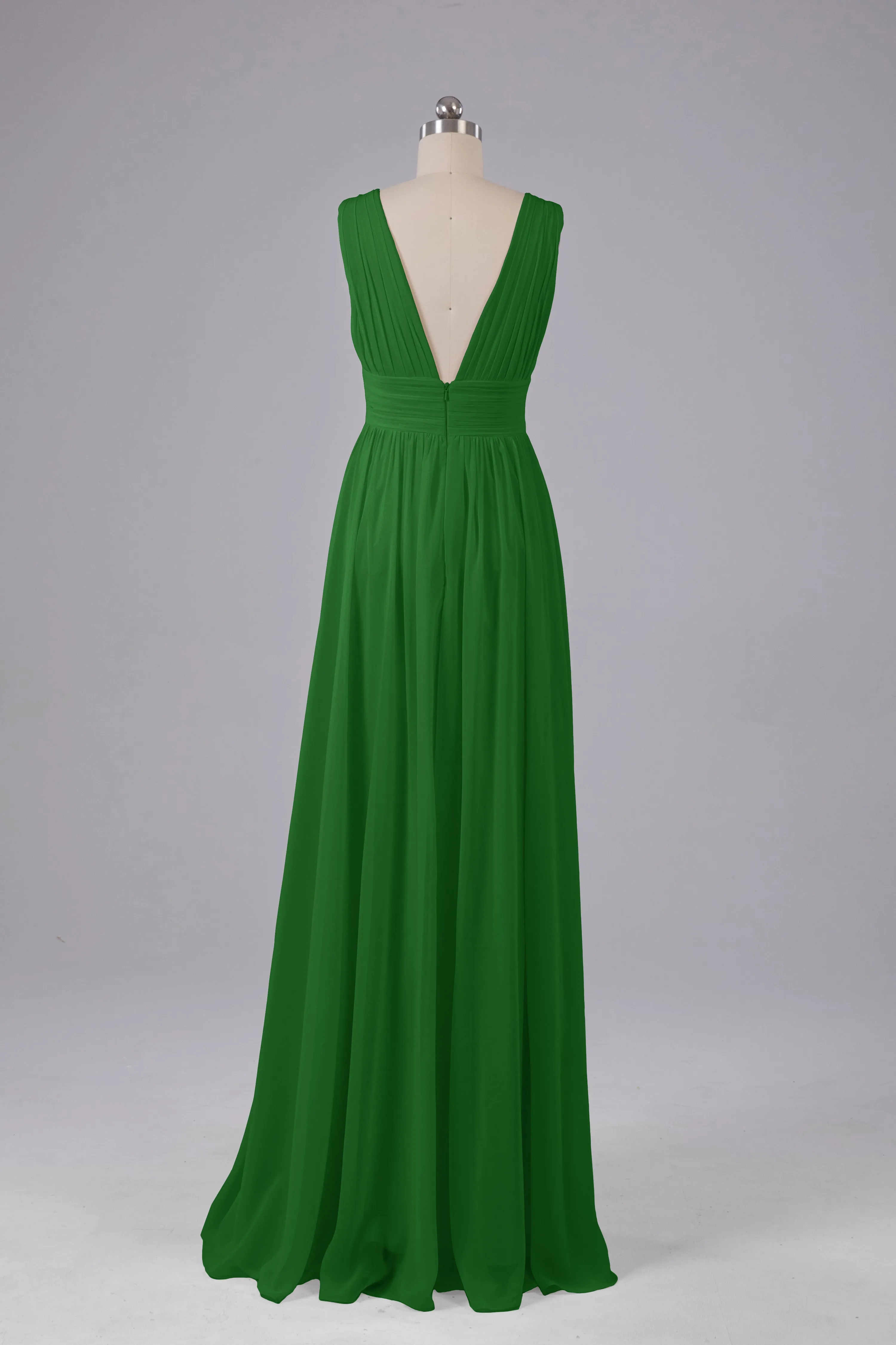 V Neck Chiffon Long Bridesmaid Dresses with Split