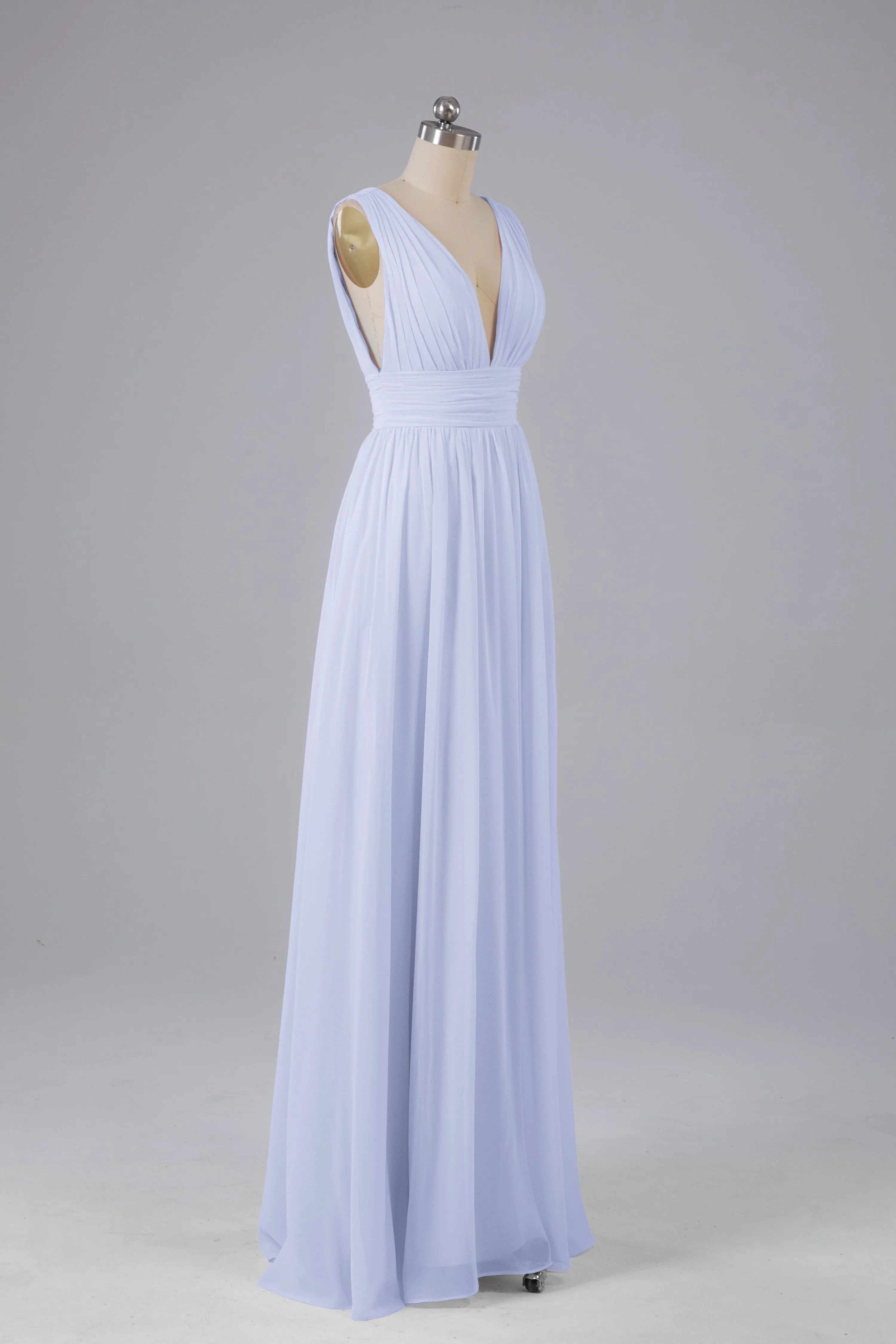 V Neck Chiffon Long Bridesmaid Dresses with Split