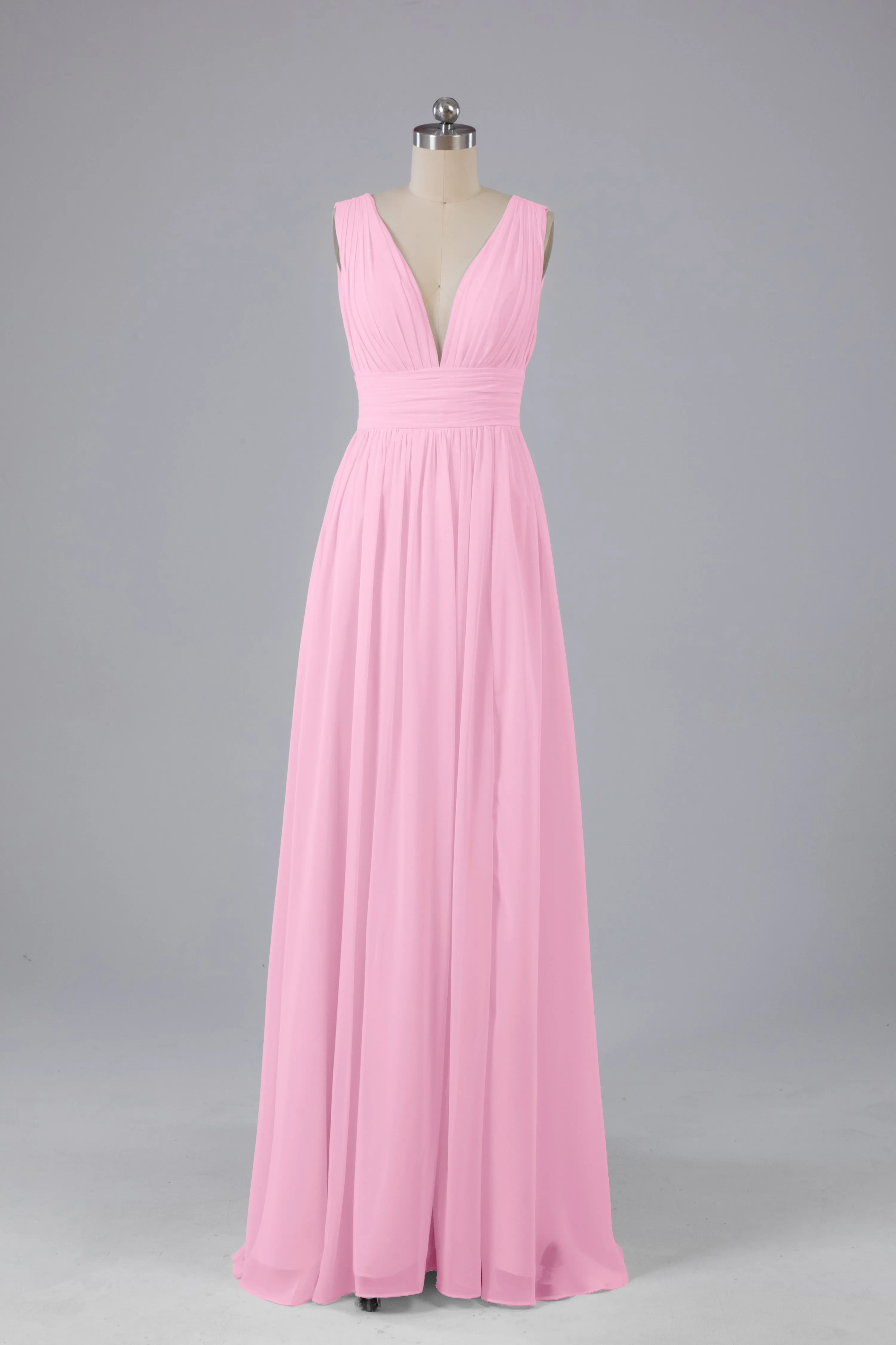 V Neck Chiffon Long Bridesmaid Dresses with Split