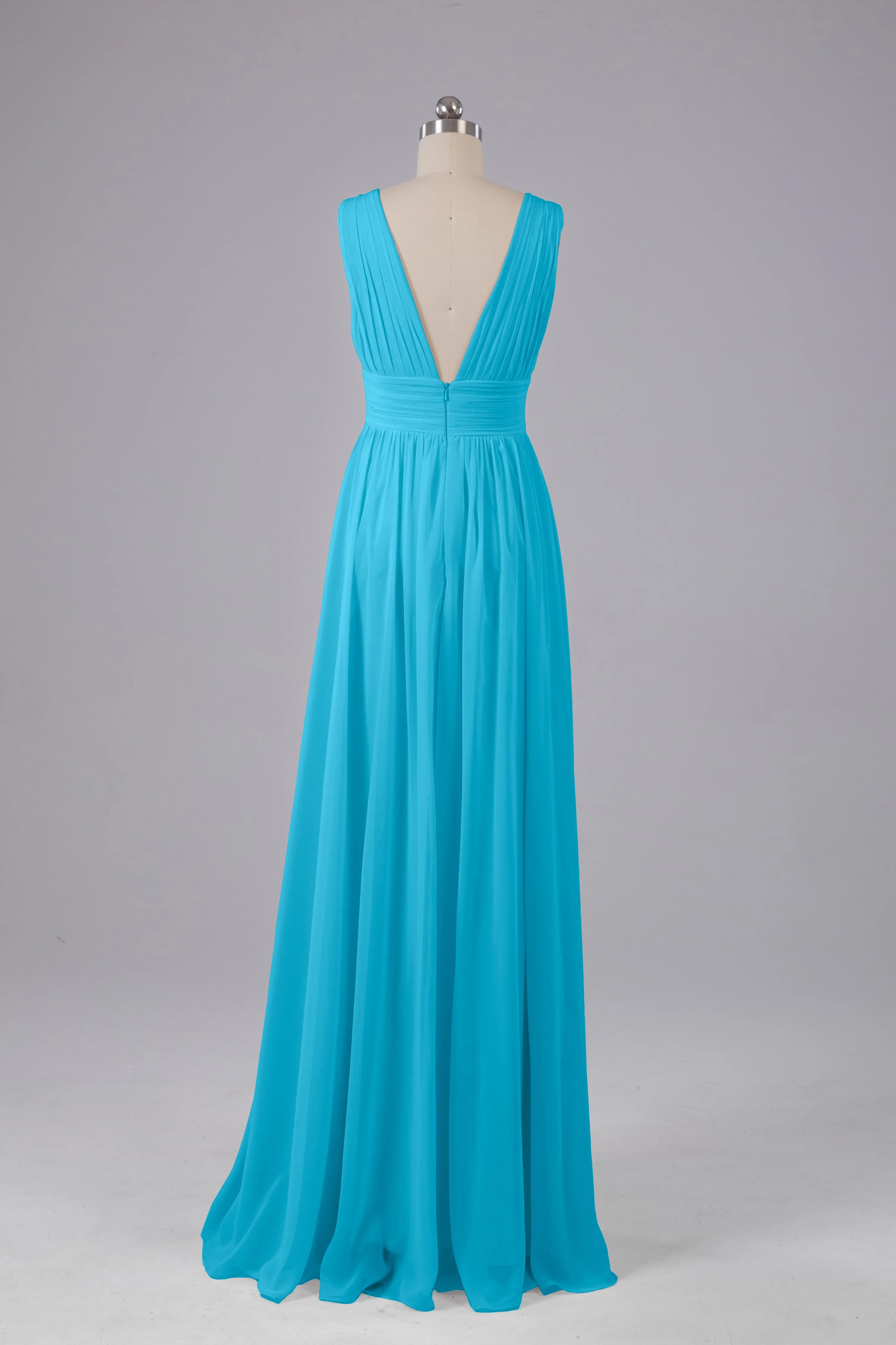 V Neck Chiffon Long Bridesmaid Dresses with Split