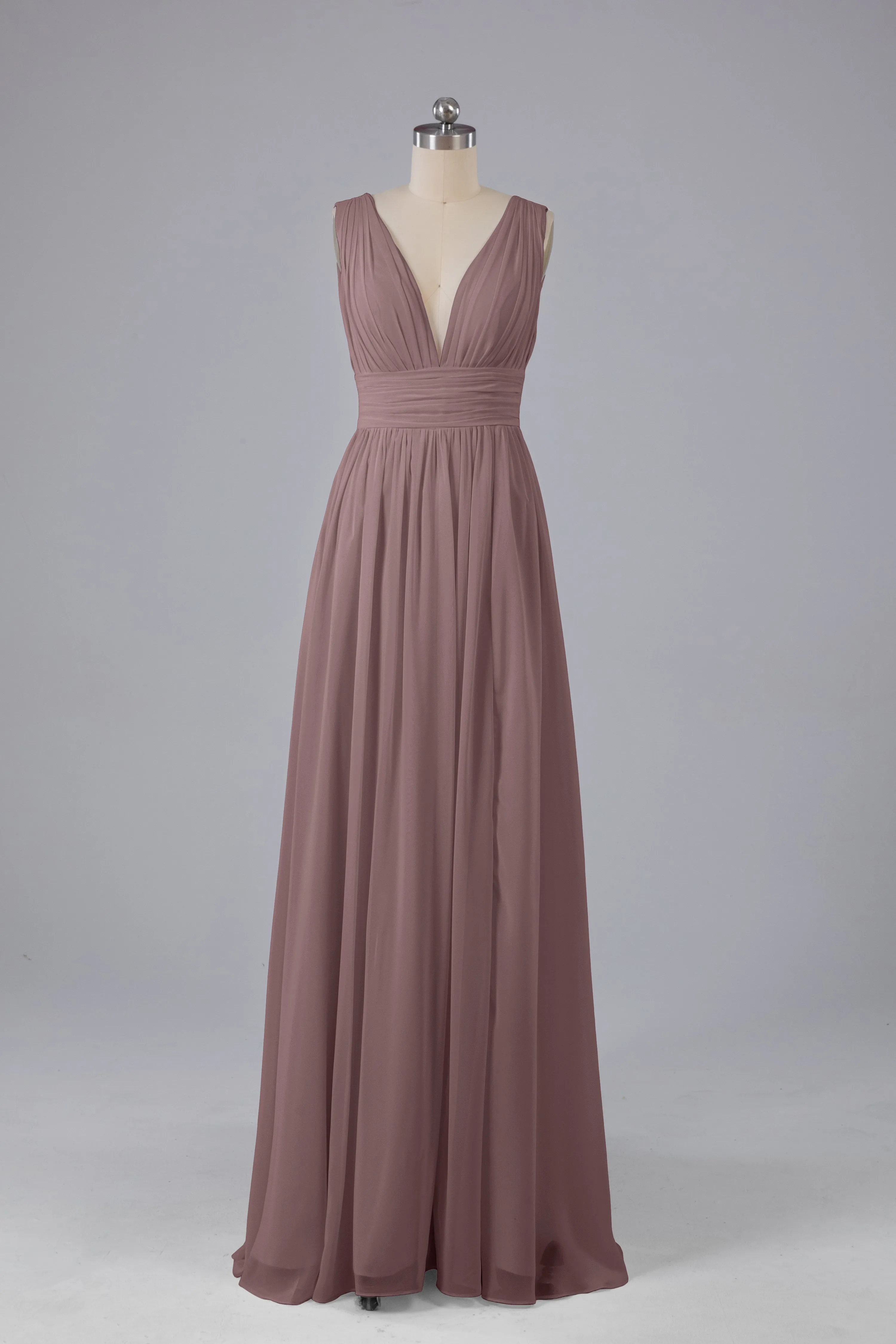 V Neck Chiffon Long Bridesmaid Dresses with Split