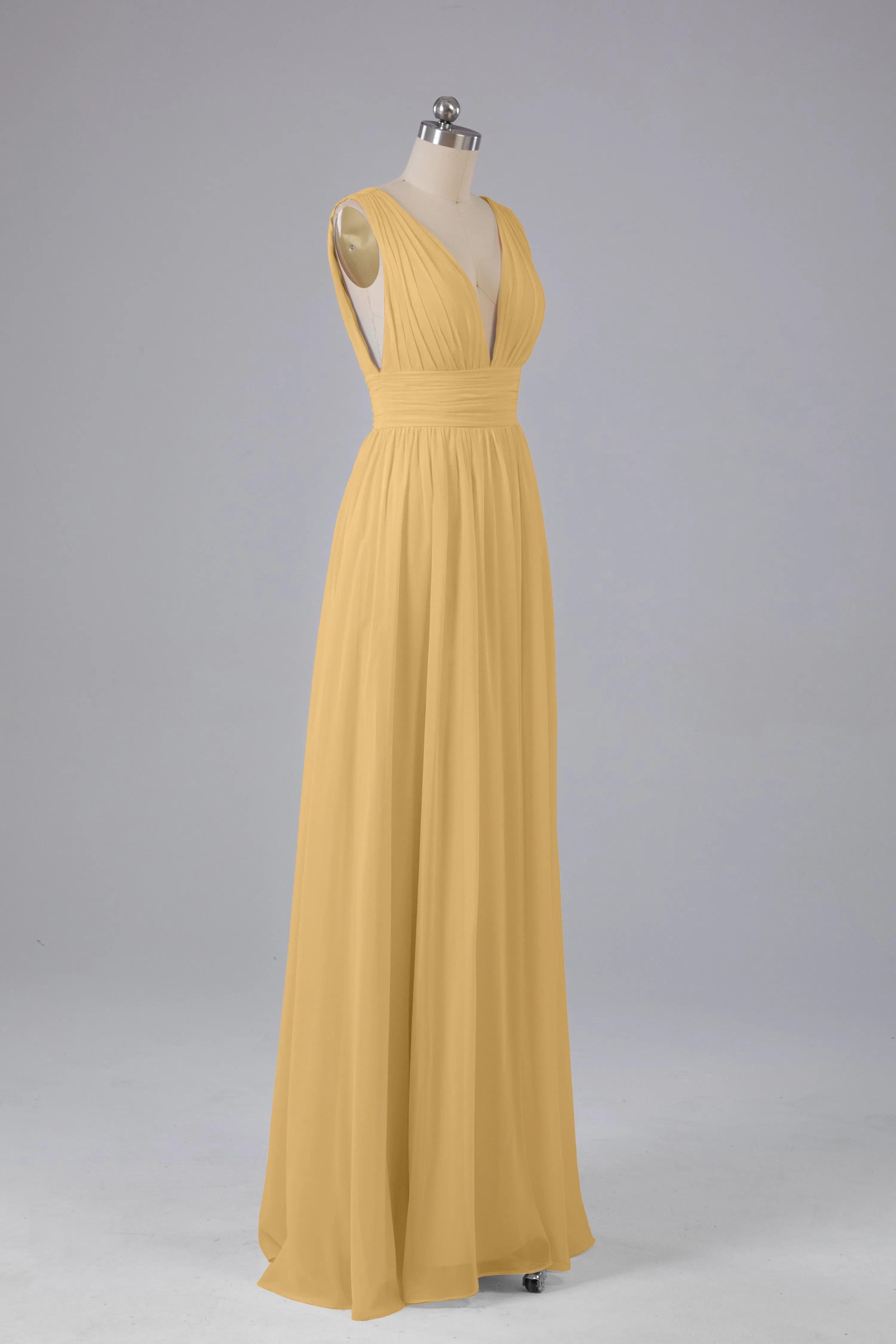 V Neck Chiffon Long Bridesmaid Dresses with Split