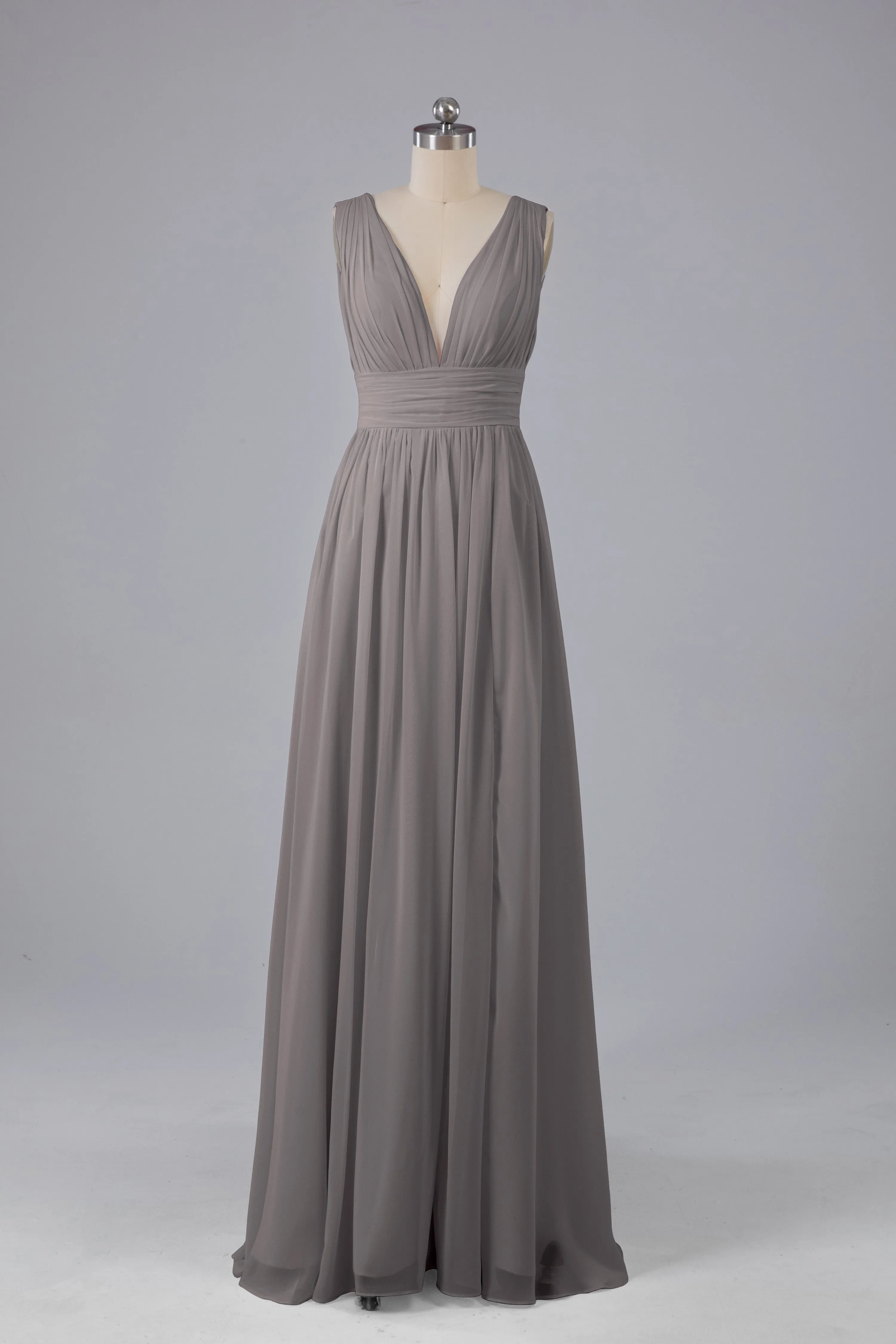 V Neck Chiffon Long Bridesmaid Dresses with Split