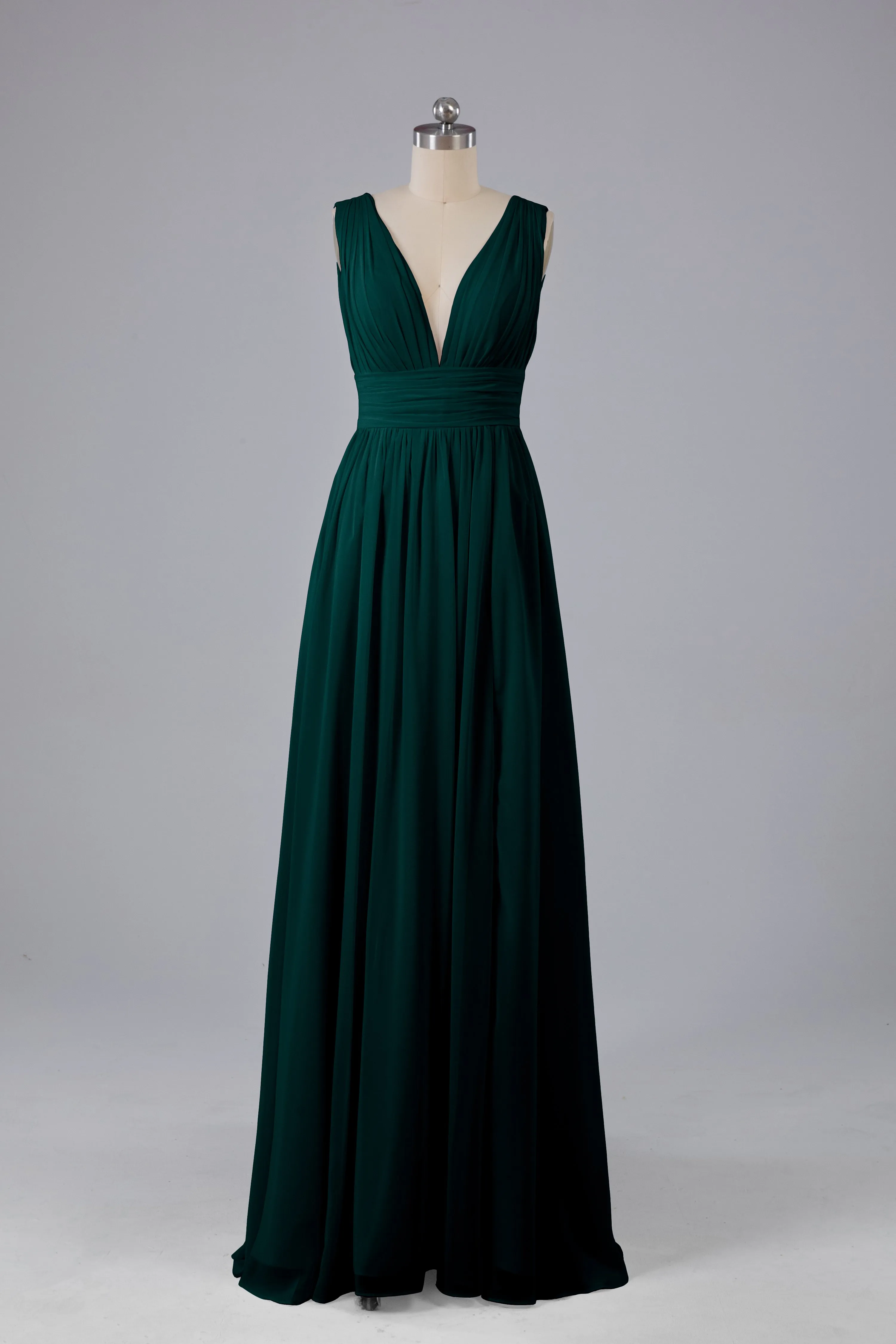 V Neck Chiffon Long Bridesmaid Dresses with Split
