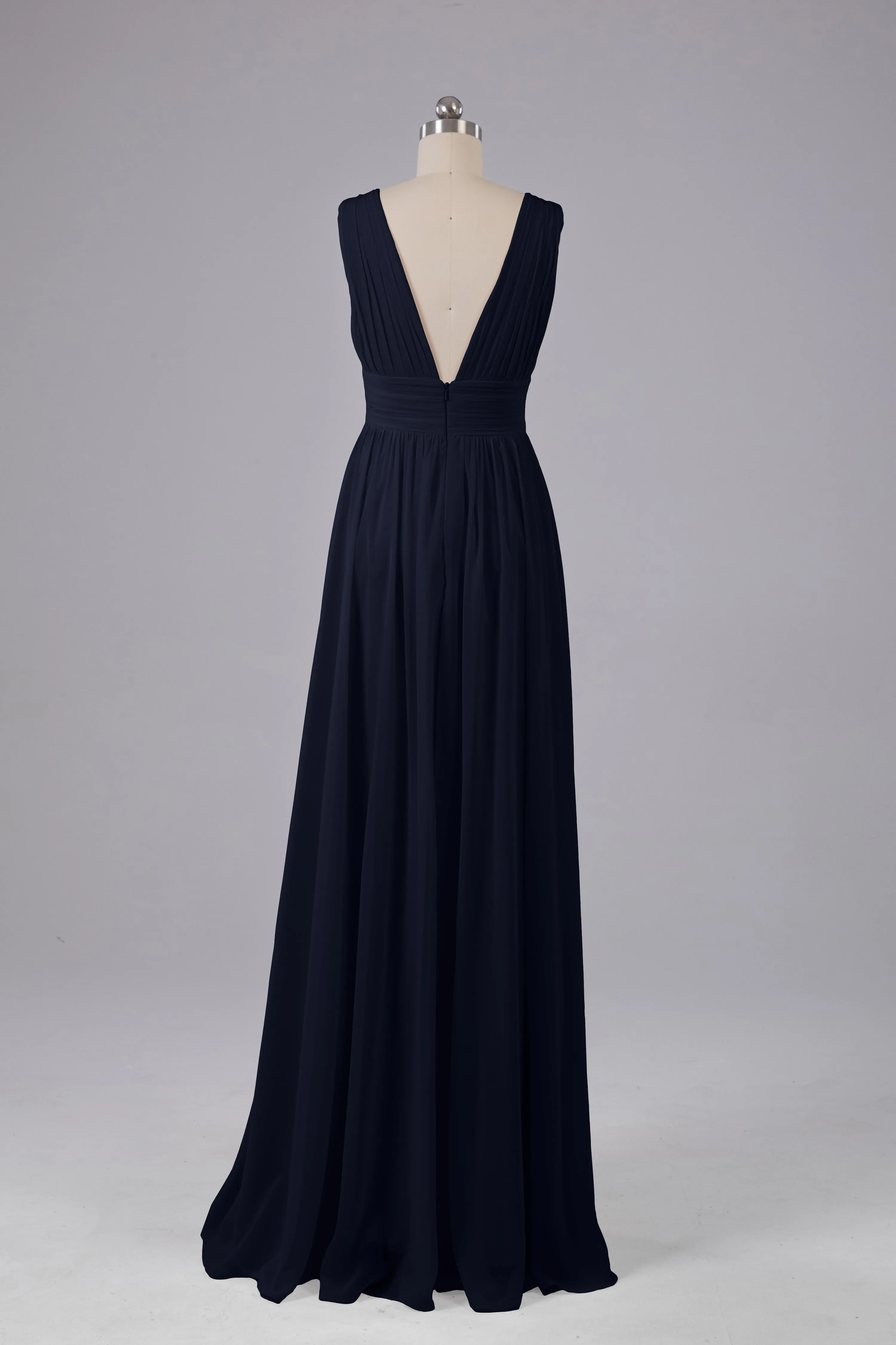 V Neck Chiffon Long Bridesmaid Dresses with Split