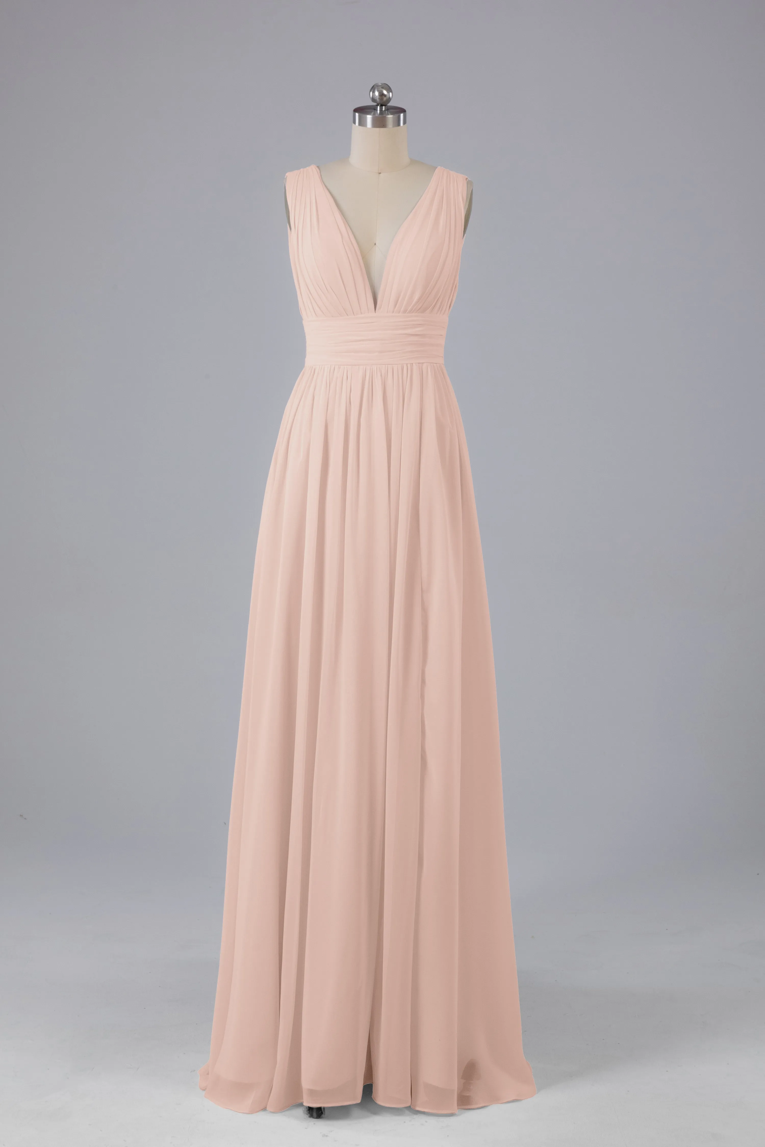 V Neck Chiffon Long Bridesmaid Dresses with Split