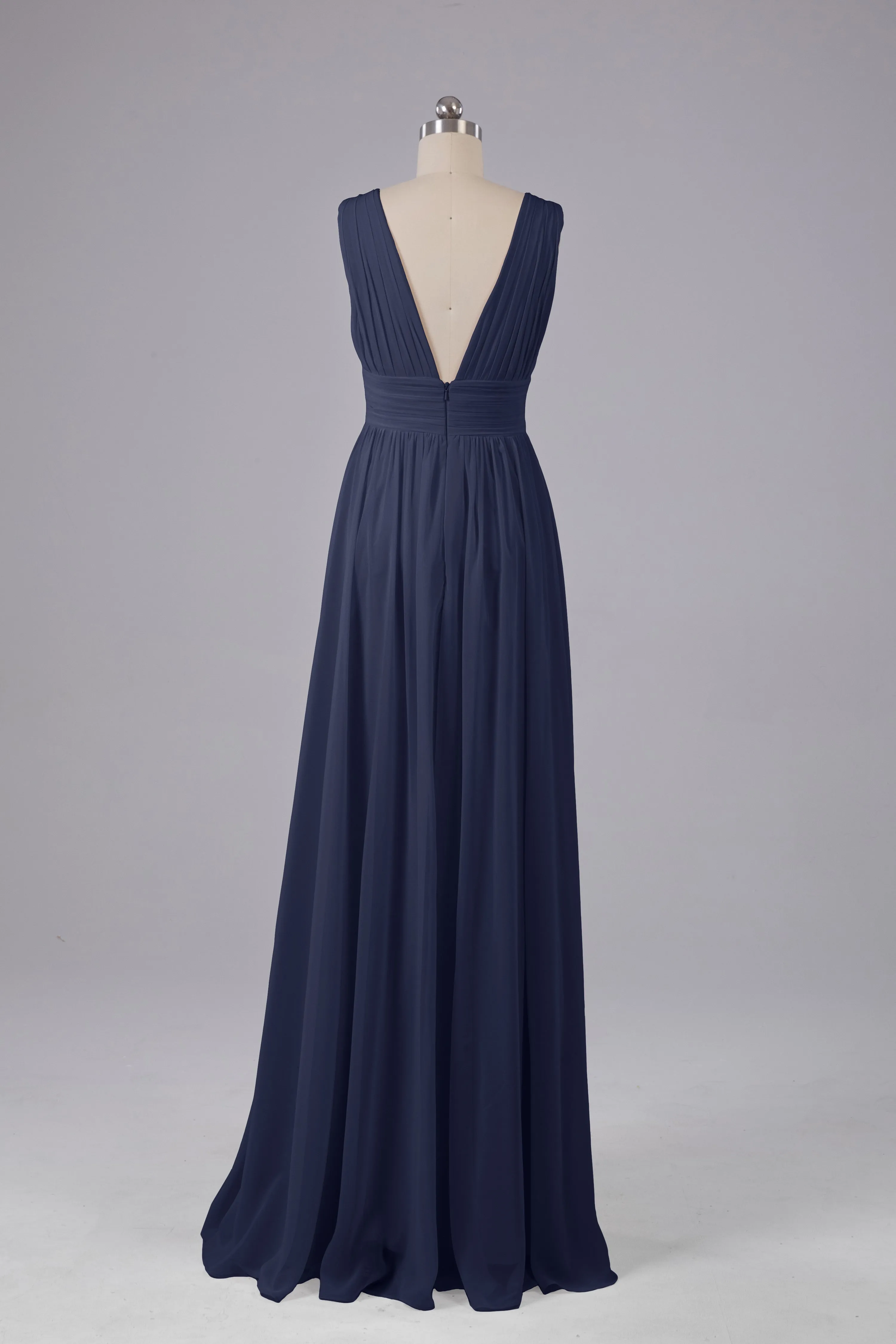V Neck Chiffon Long Bridesmaid Dresses with Split
