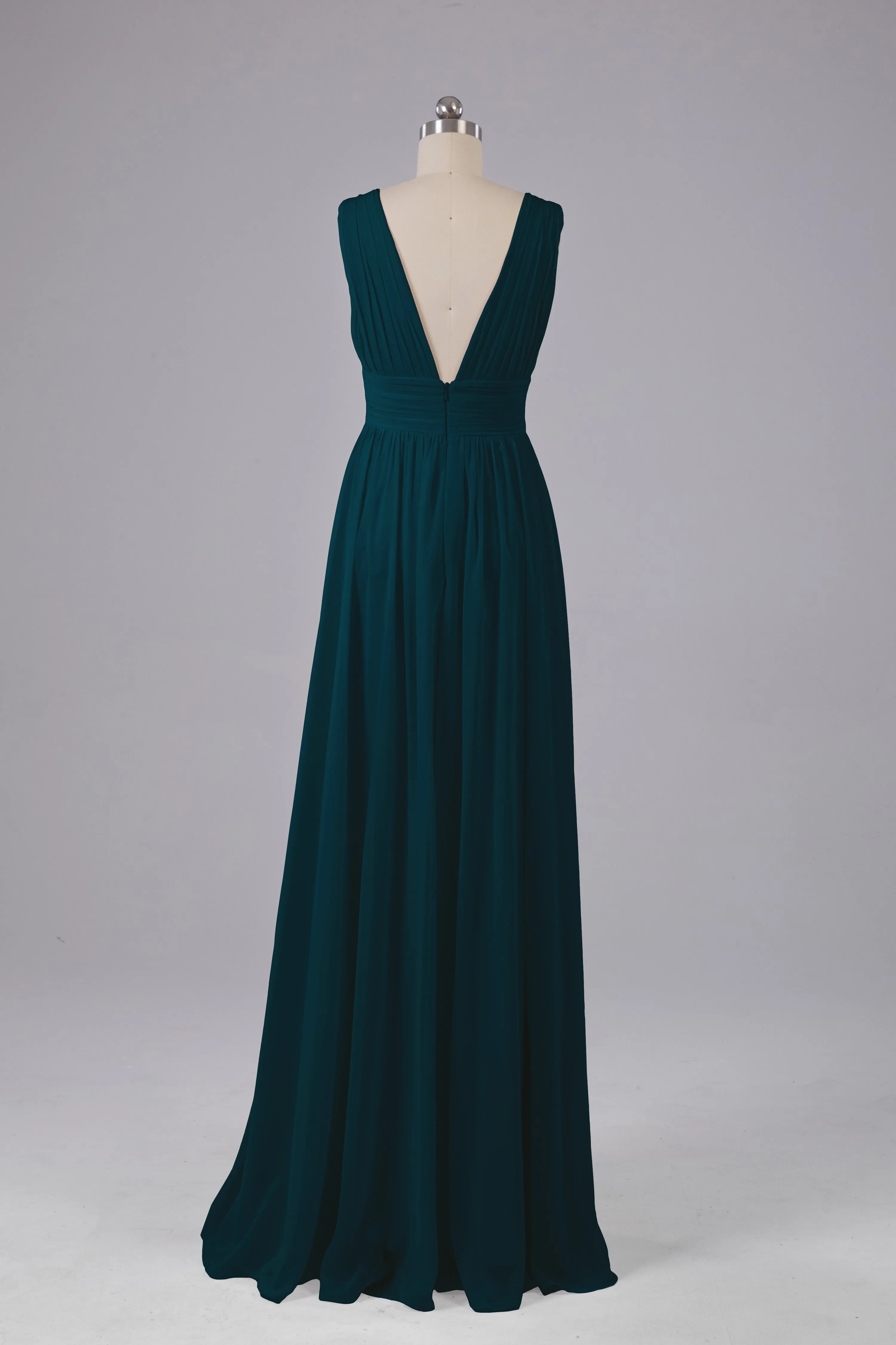 V Neck Chiffon Long Bridesmaid Dresses with Split