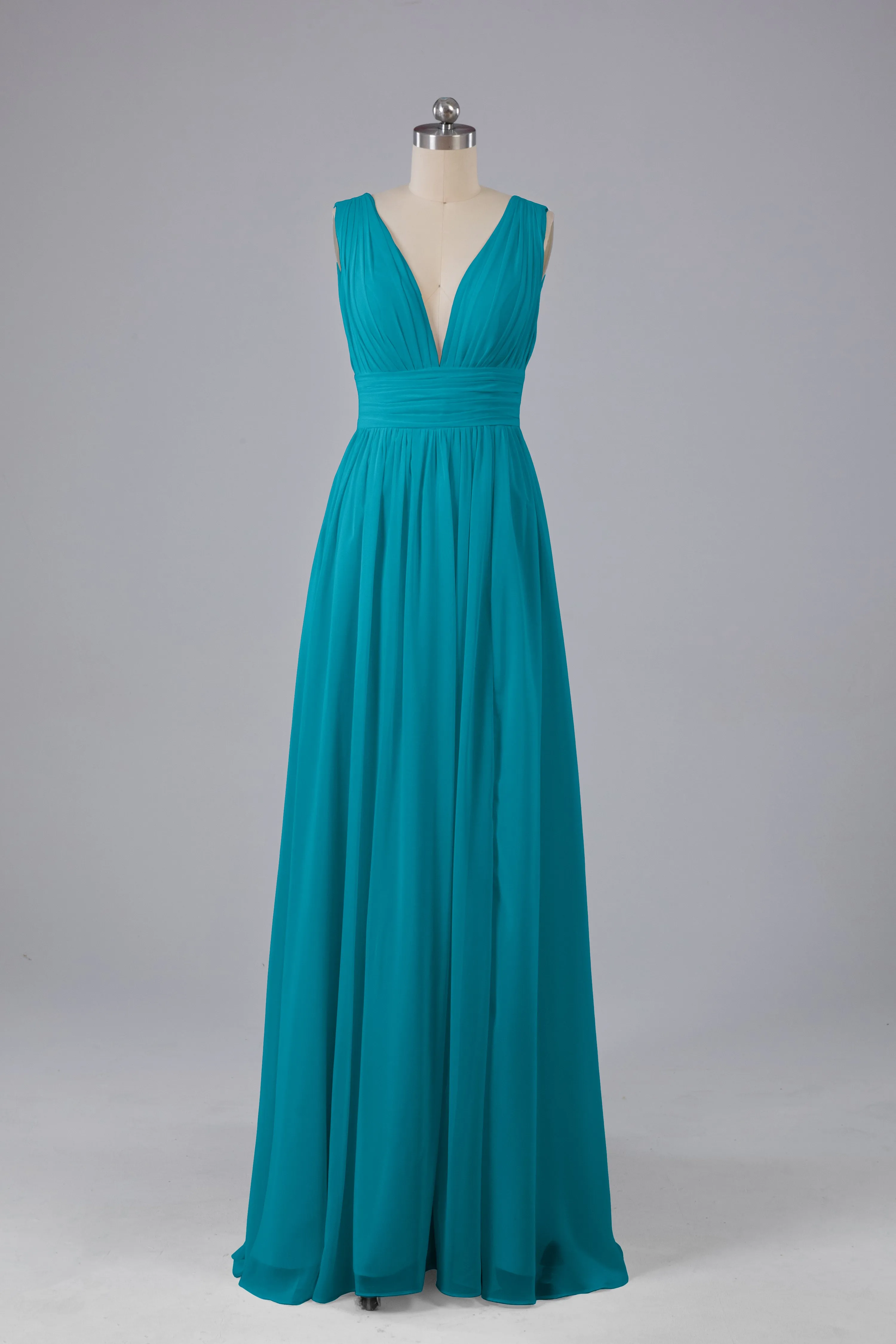 V Neck Chiffon Long Bridesmaid Dresses with Split