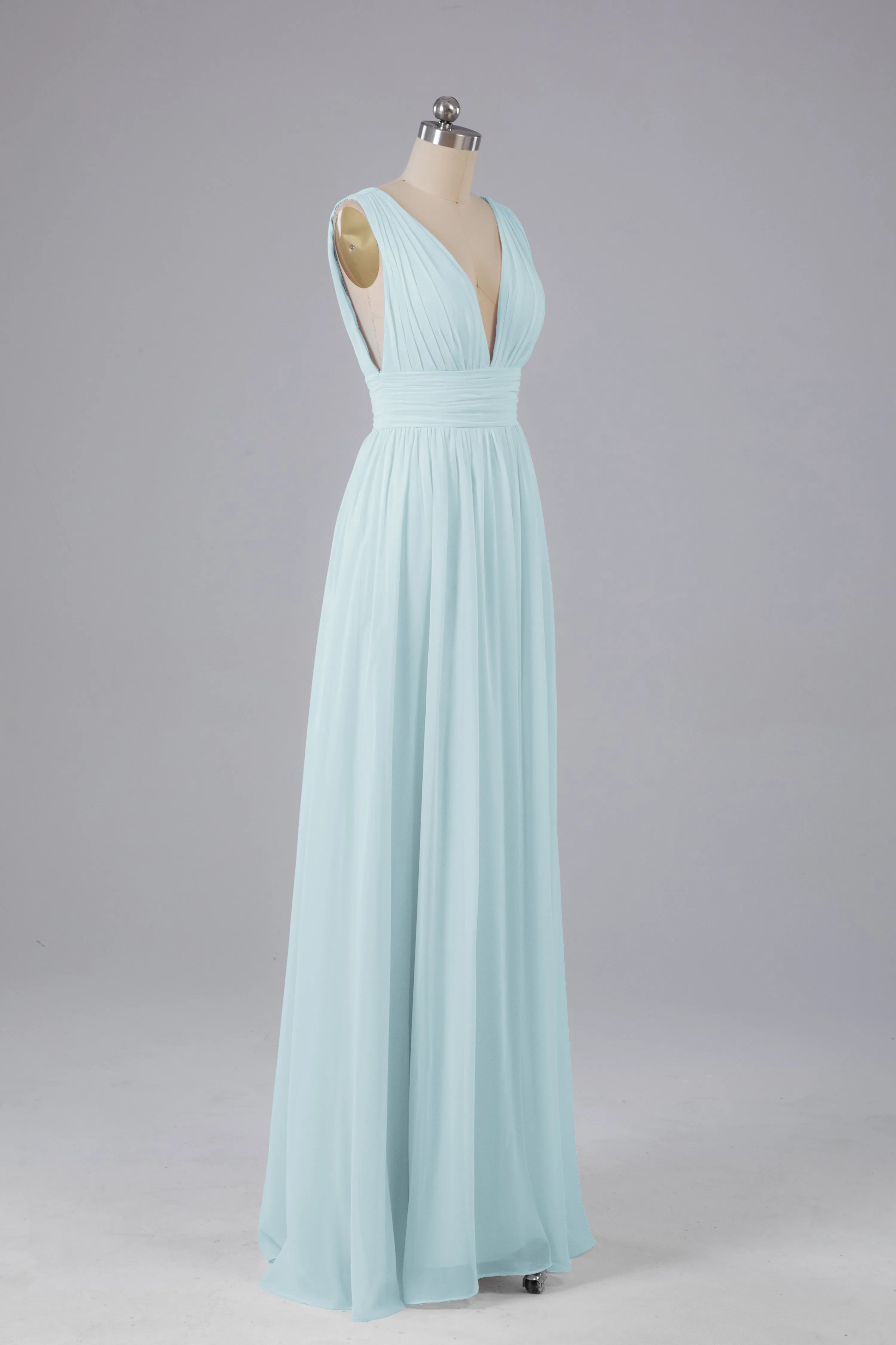 V Neck Chiffon Long Bridesmaid Dresses with Split