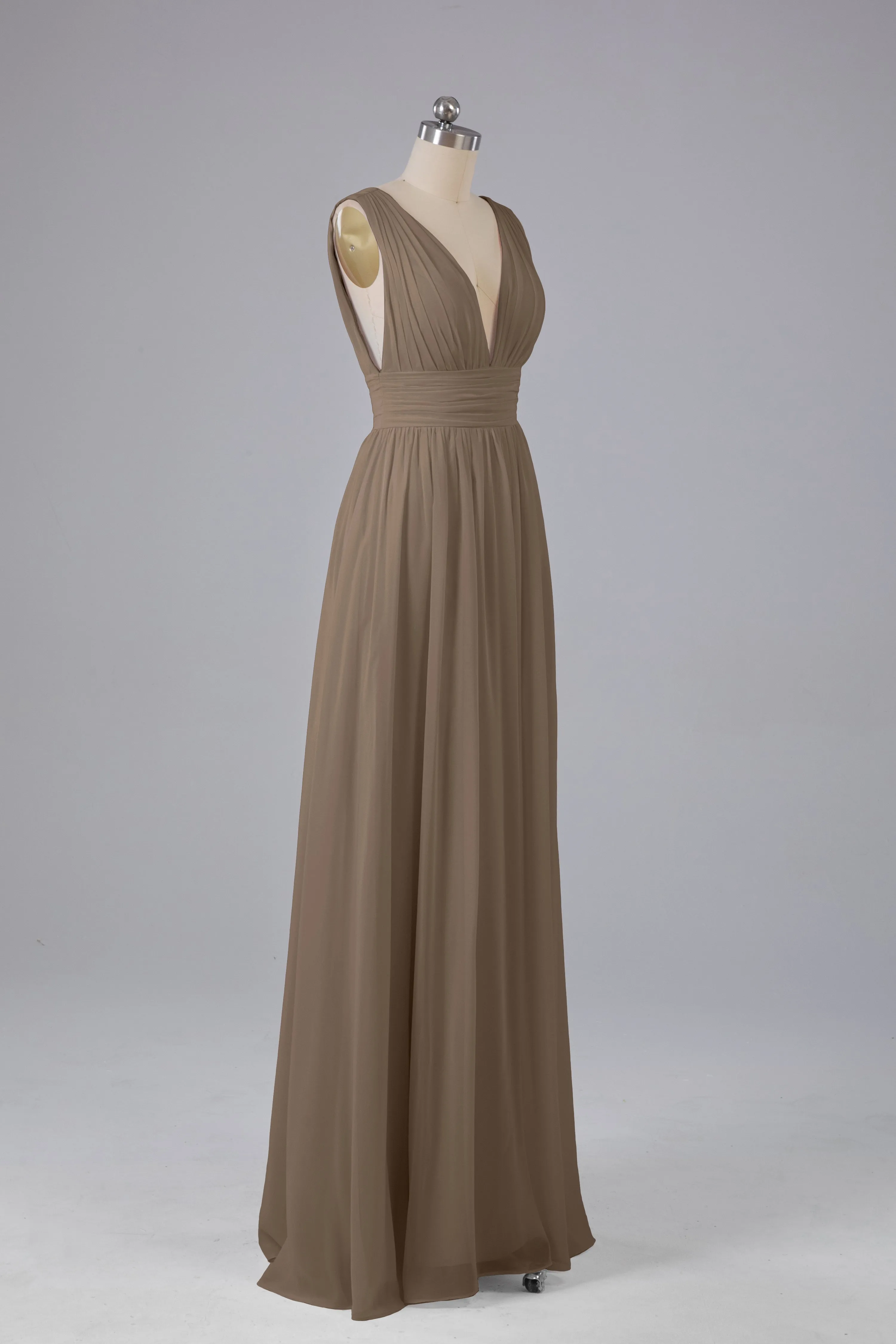 V Neck Chiffon Long Bridesmaid Dresses with Split