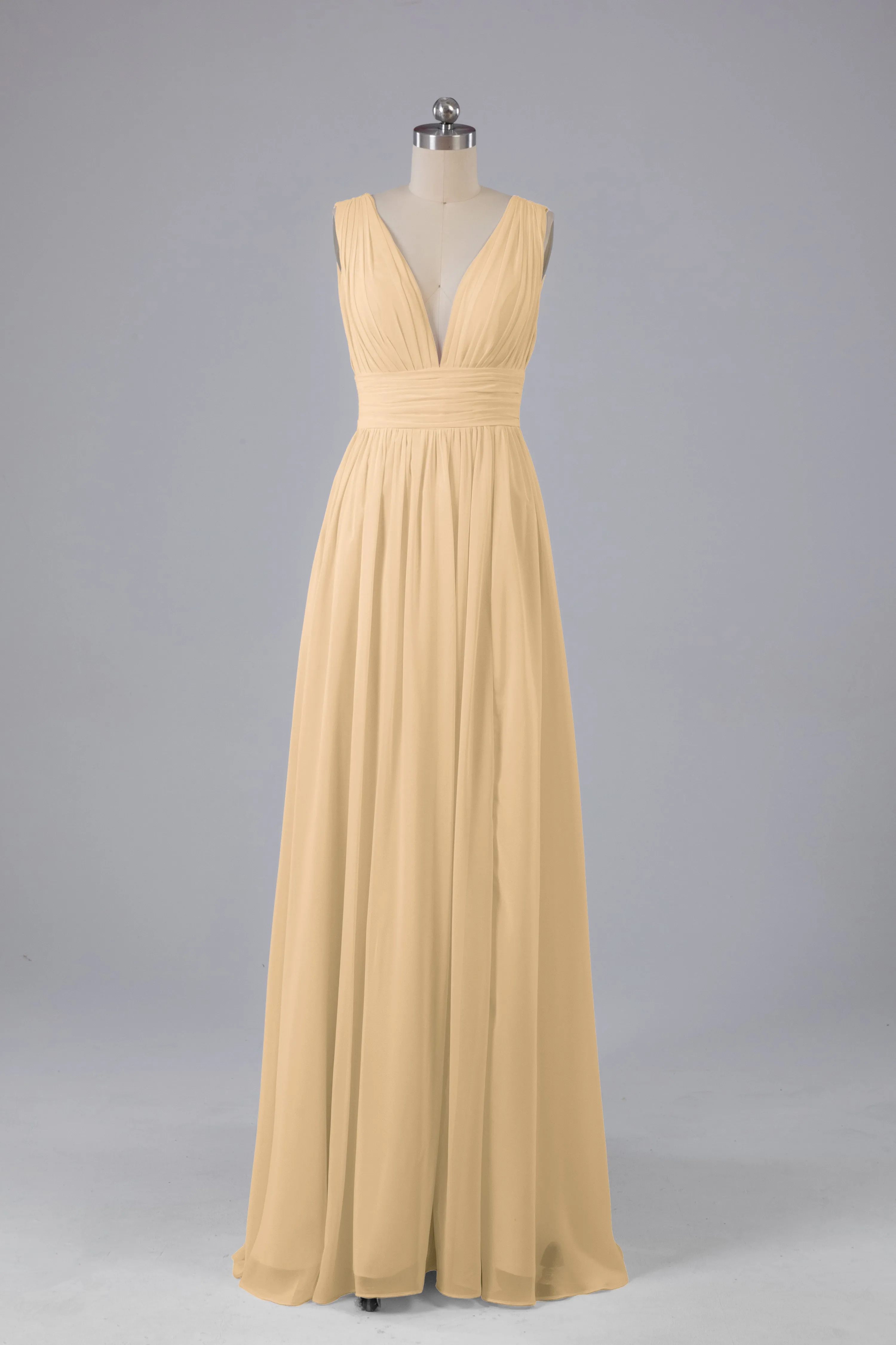 V Neck Chiffon Long Bridesmaid Dresses with Split