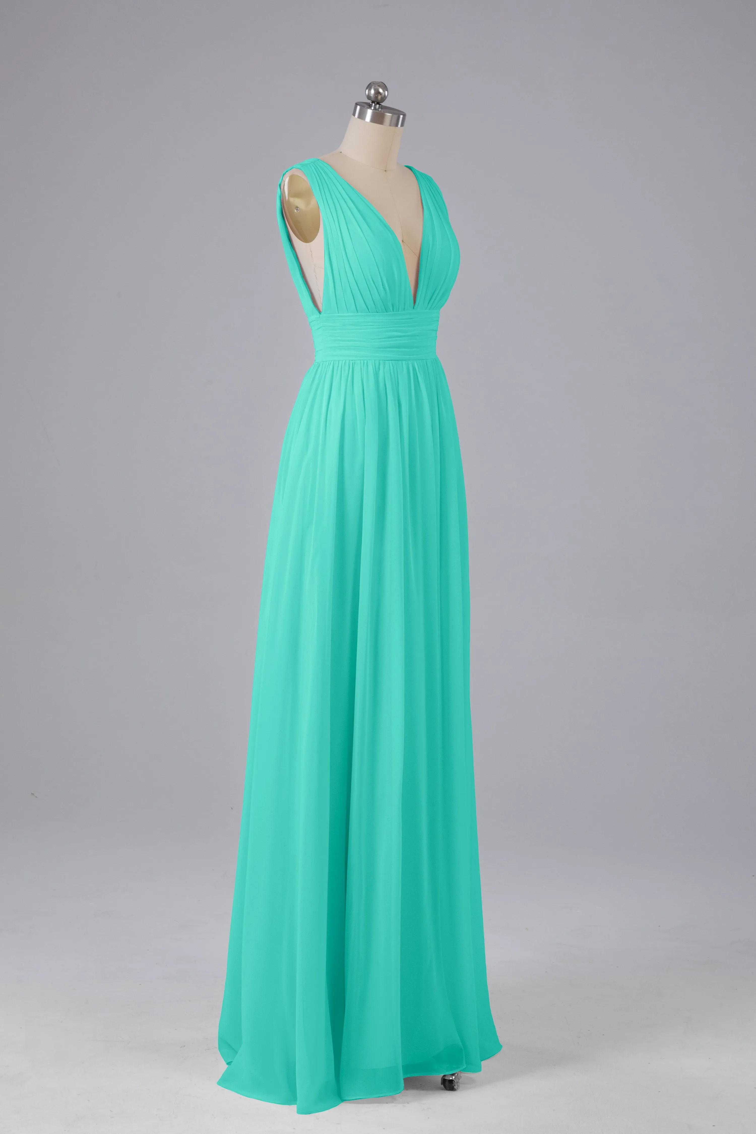 V Neck Chiffon Long Bridesmaid Dresses with Split
