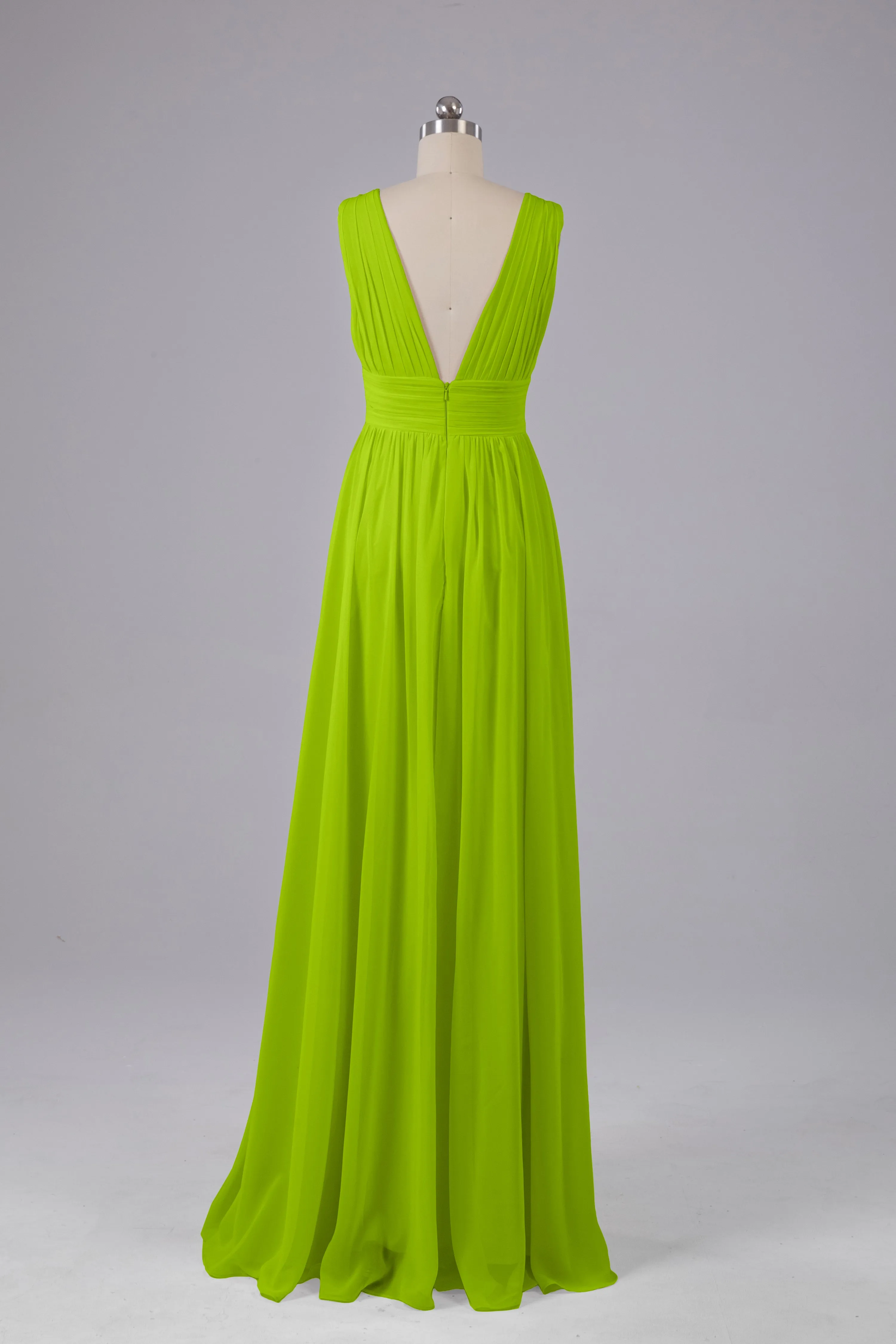 V Neck Chiffon Long Bridesmaid Dresses with Split