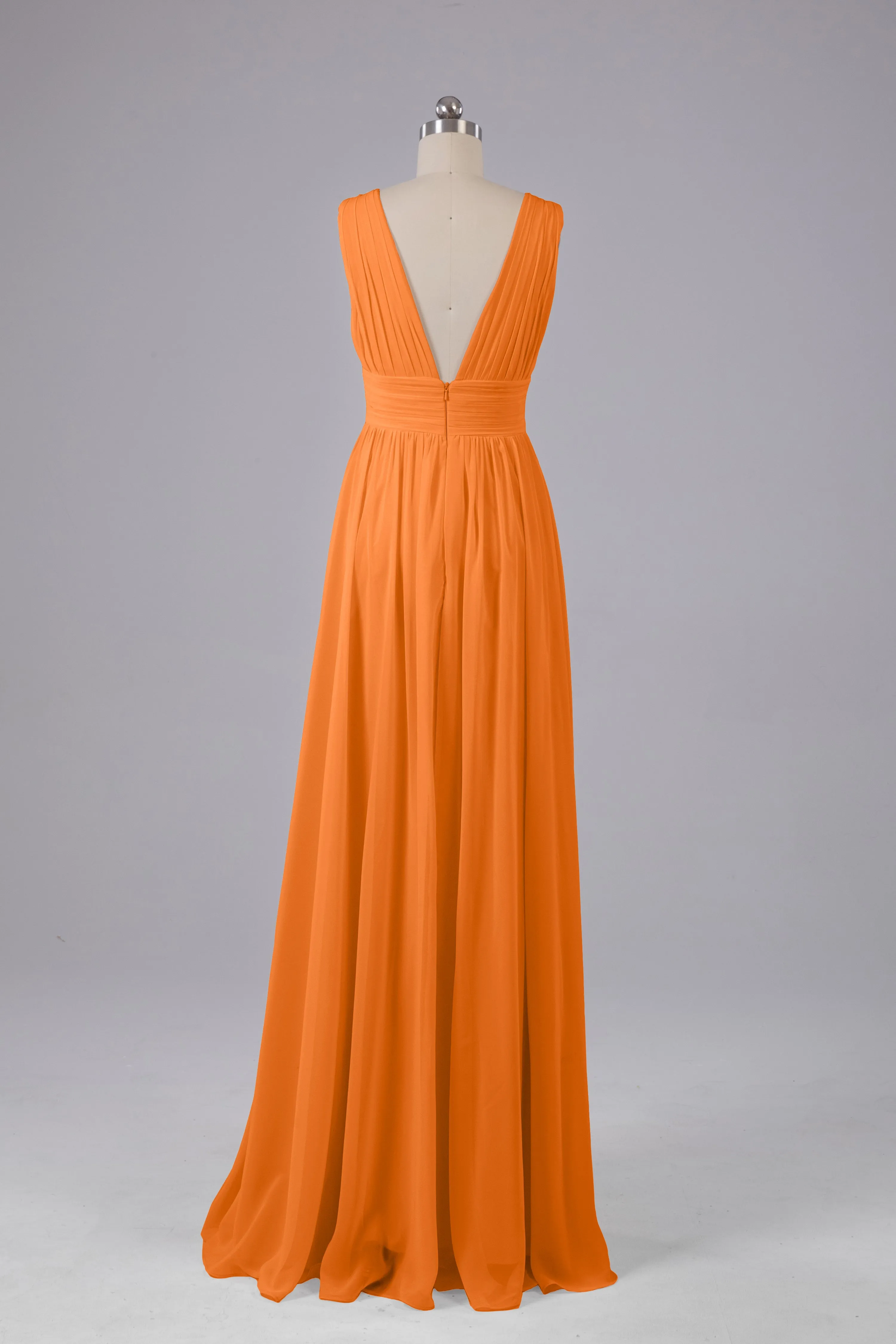V Neck Chiffon Long Bridesmaid Dresses with Split