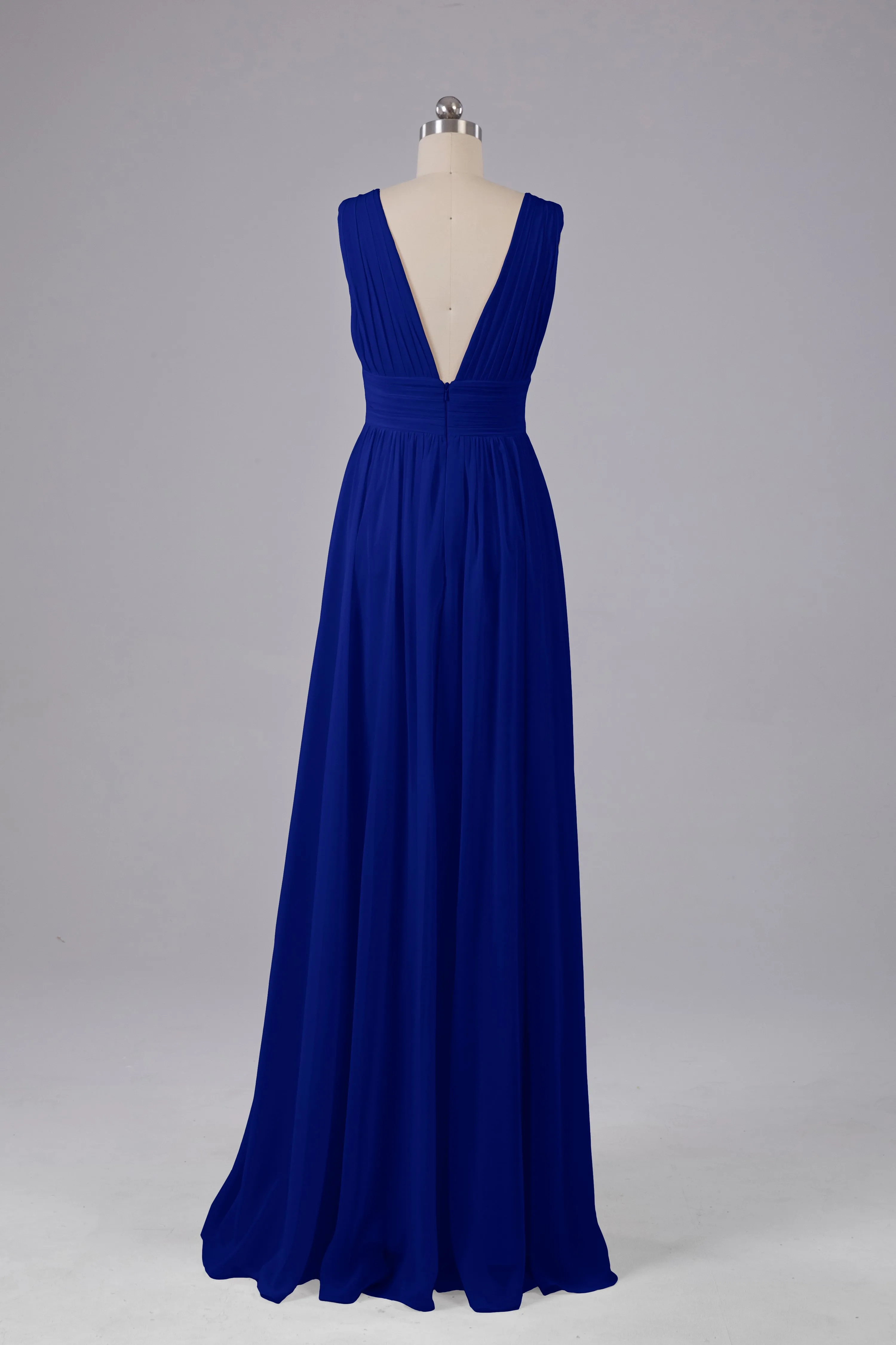 V Neck Chiffon Long Bridesmaid Dresses with Split