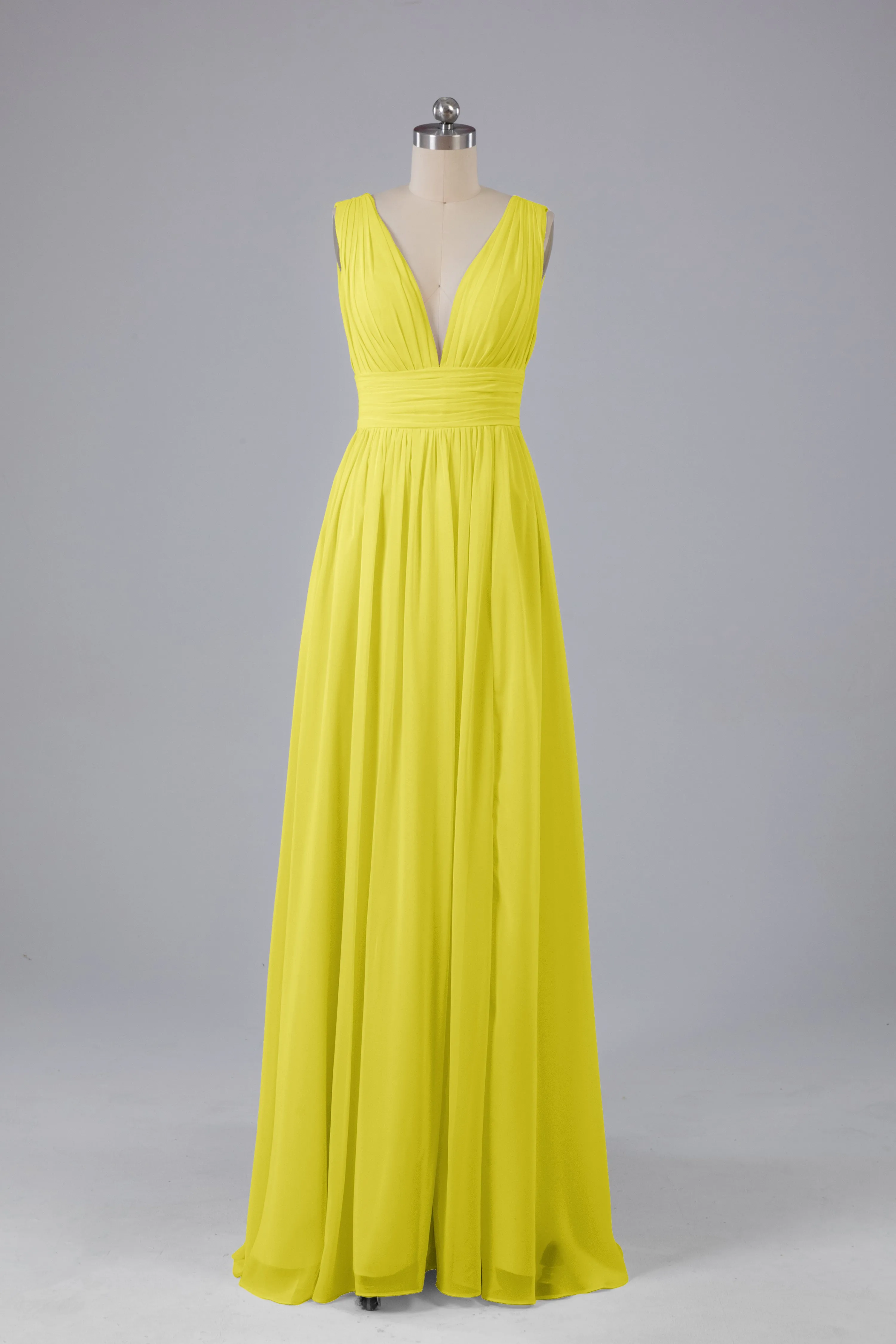 V Neck Chiffon Long Bridesmaid Dresses with Split