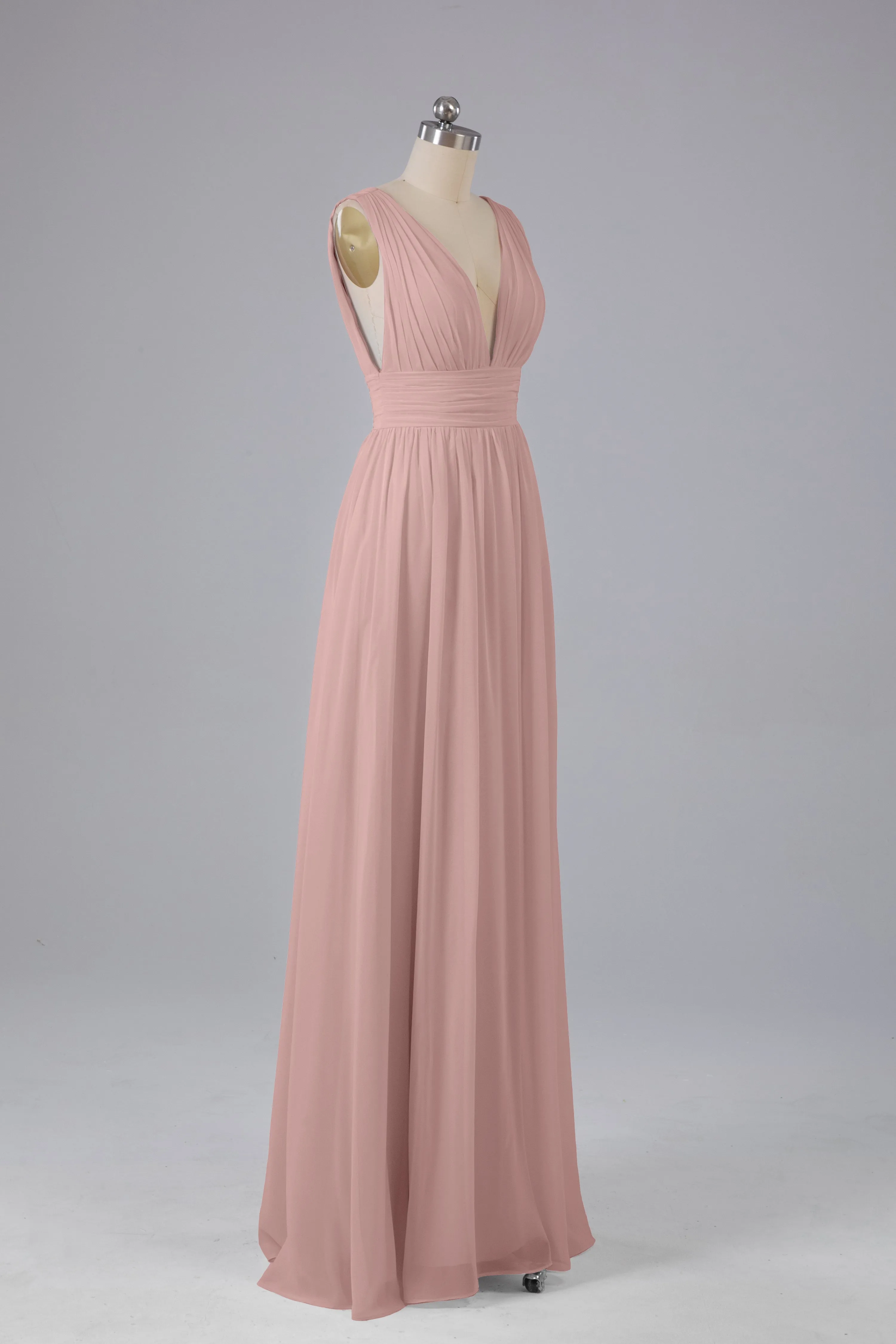 V Neck Chiffon Long Bridesmaid Dresses with Split