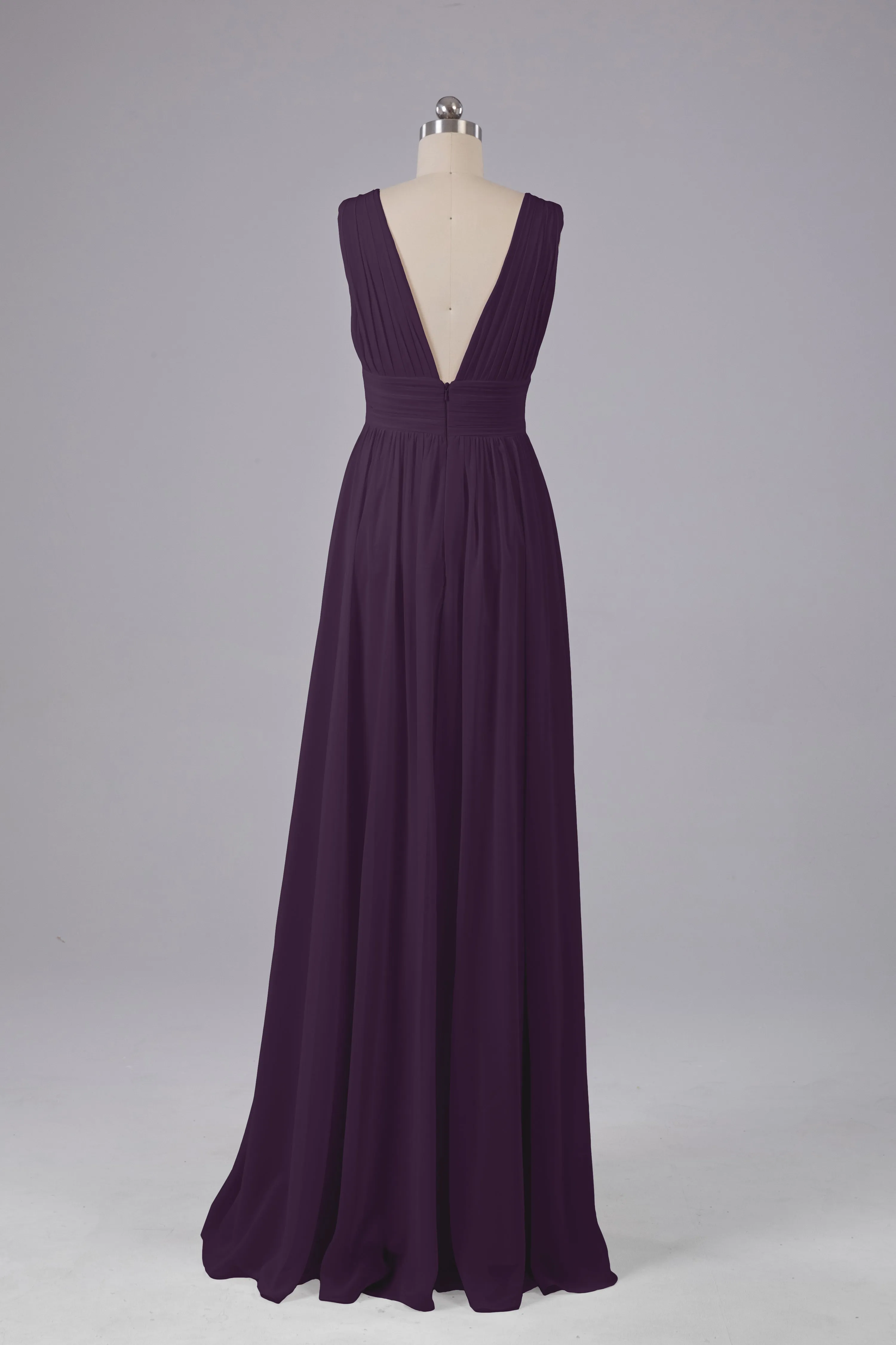 V Neck Chiffon Long Bridesmaid Dresses with Split