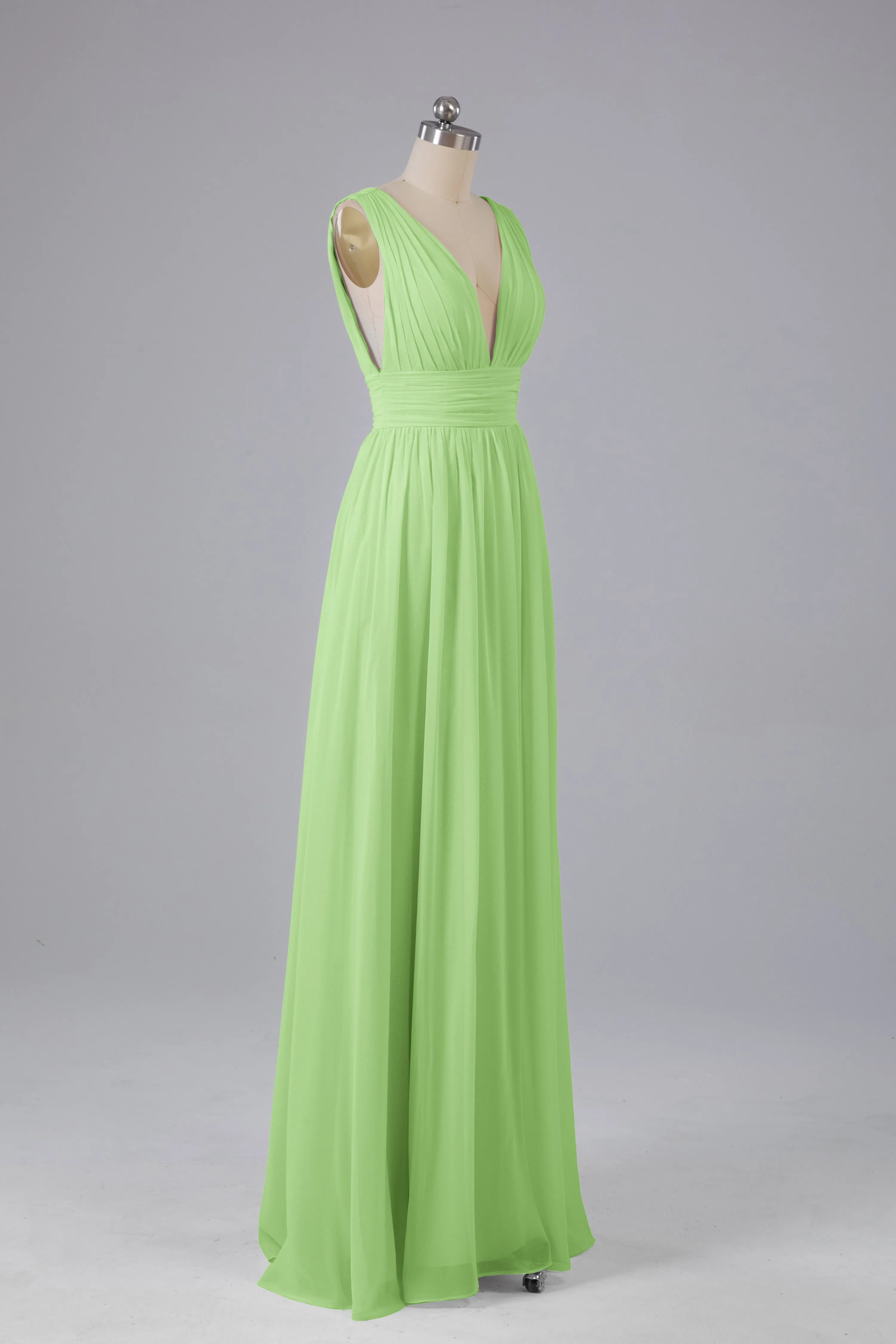 V Neck Chiffon Long Bridesmaid Dresses with Split