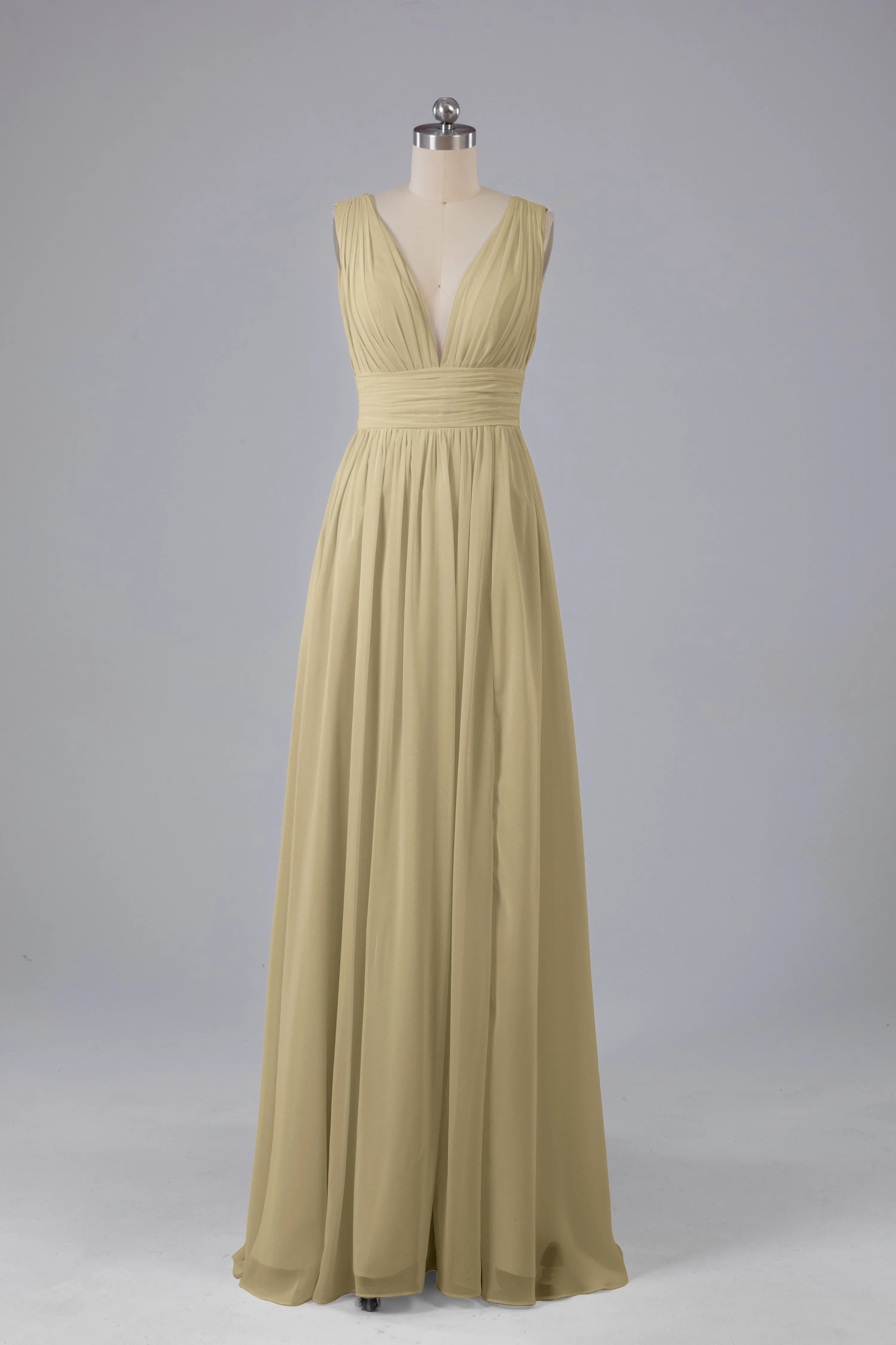 V Neck Chiffon Long Bridesmaid Dresses with Split