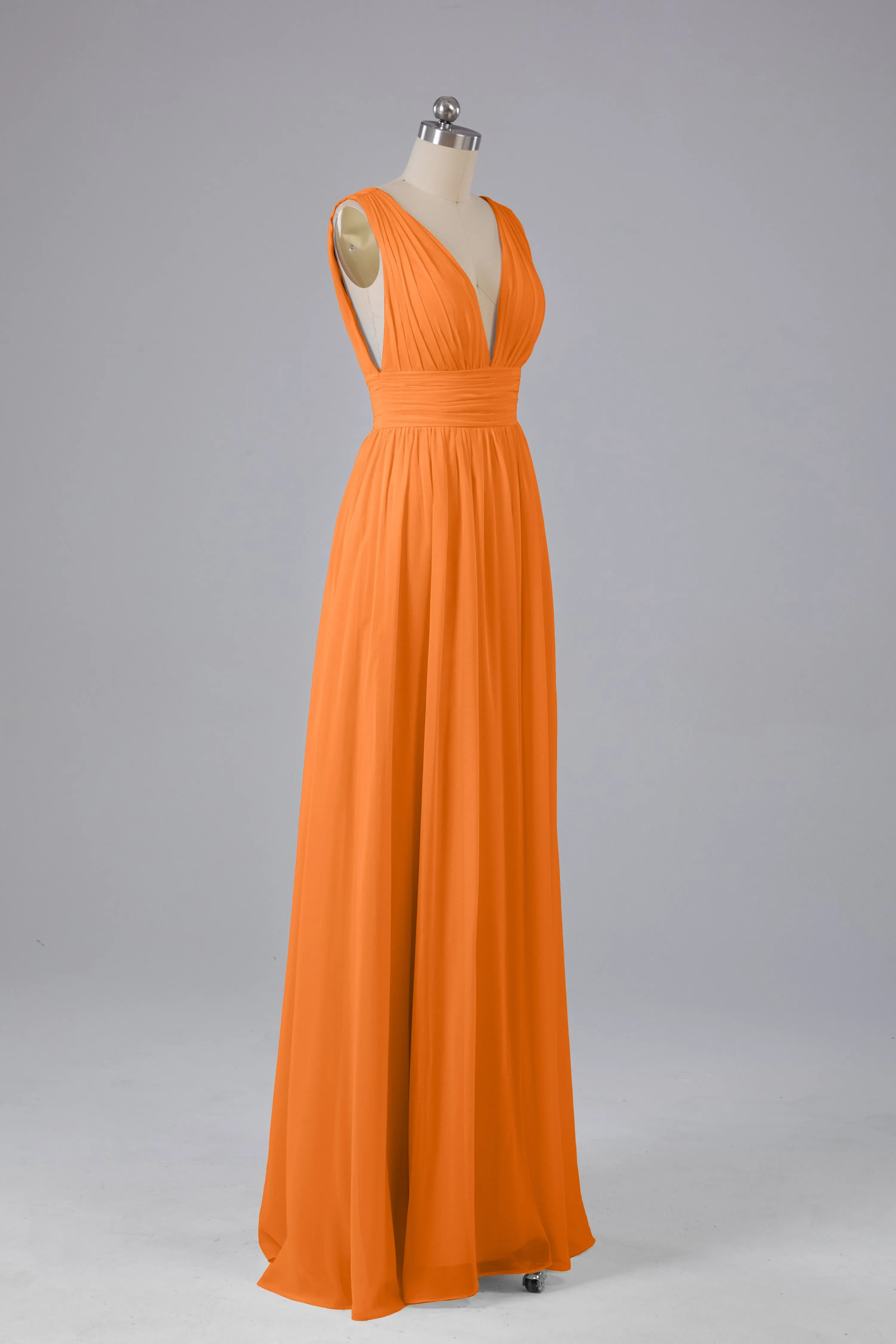 V Neck Chiffon Long Bridesmaid Dresses with Split