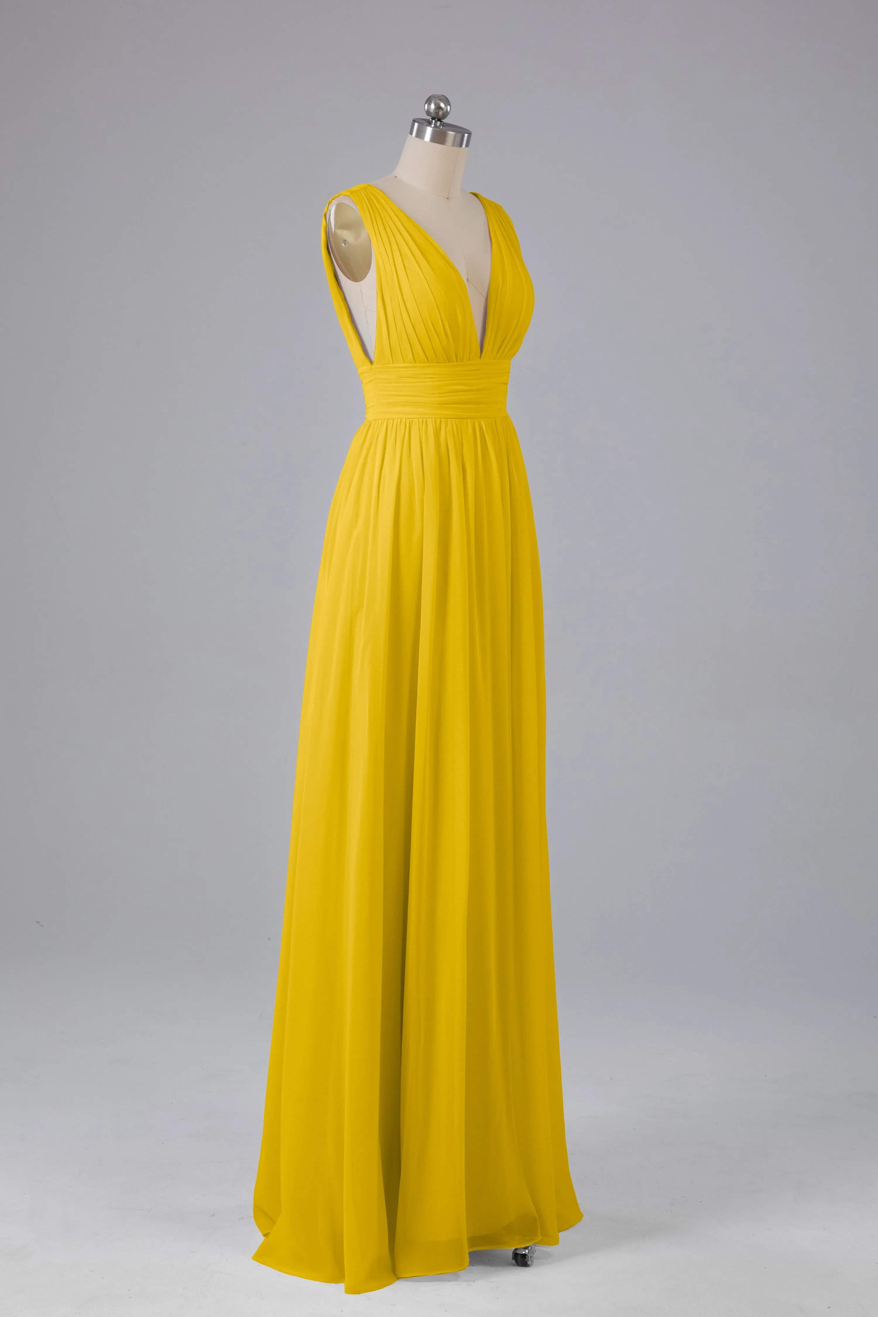 V Neck Chiffon Long Bridesmaid Dresses with Split