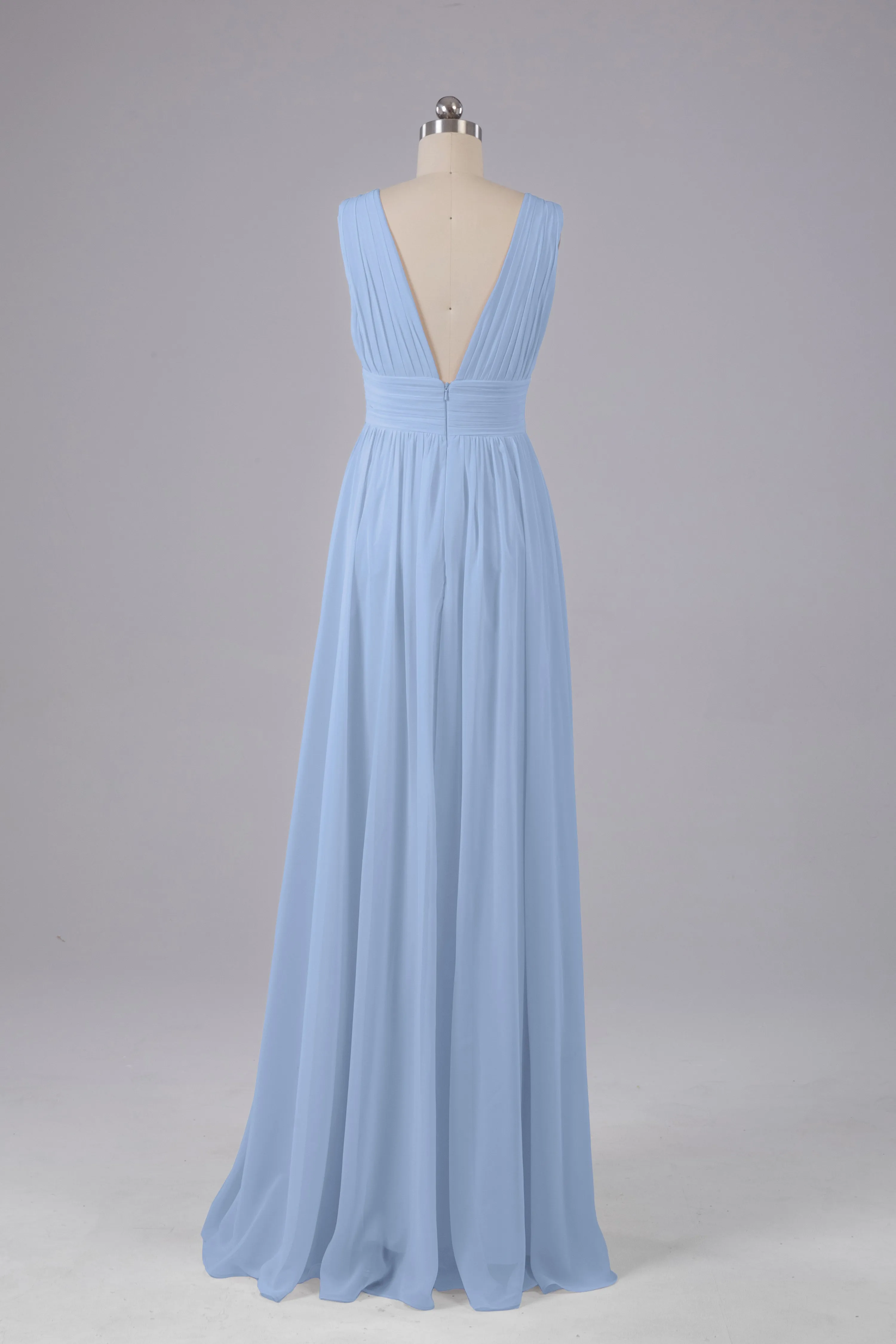 V Neck Chiffon Long Bridesmaid Dresses with Split