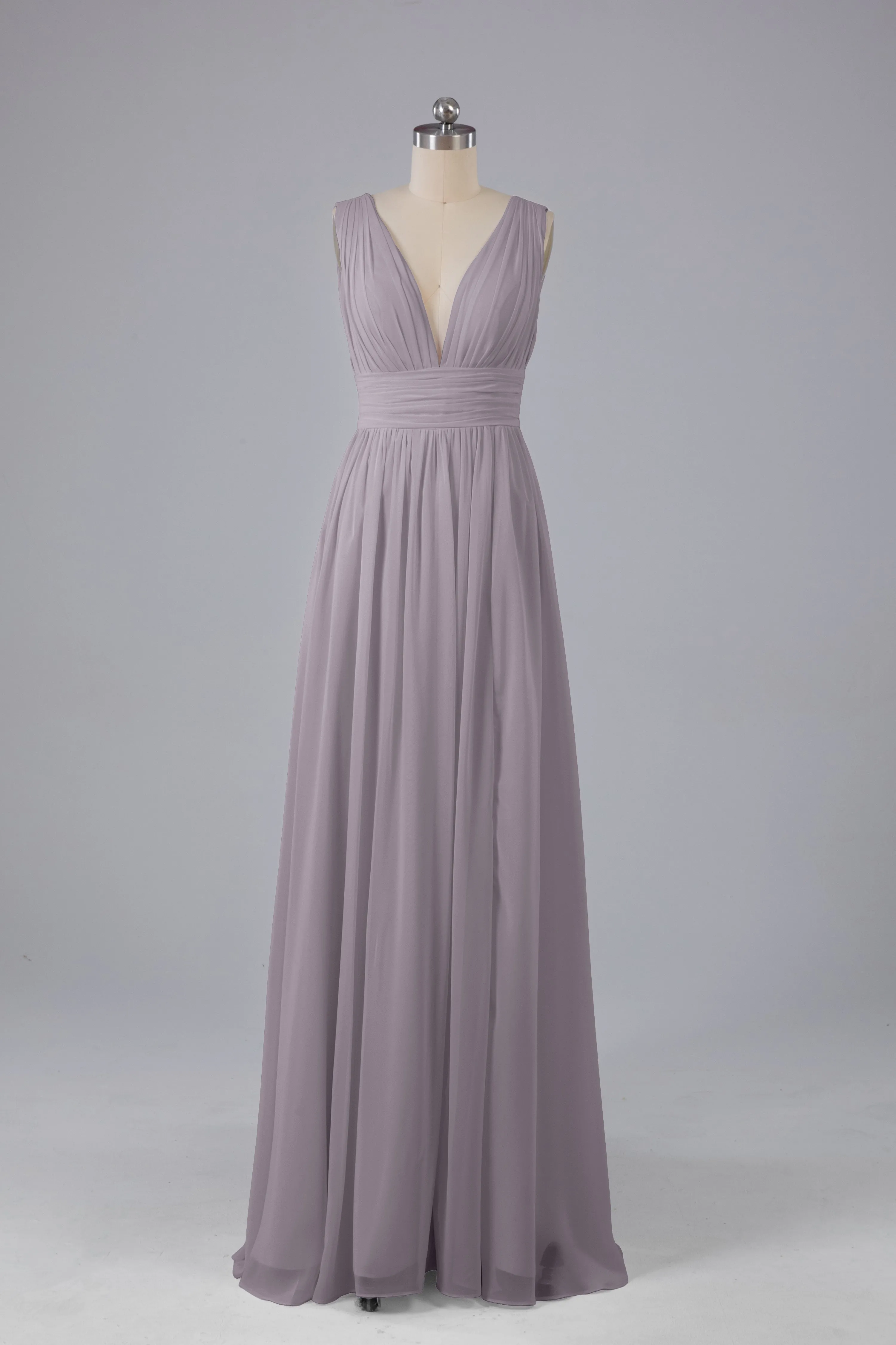 V Neck Chiffon Long Bridesmaid Dresses with Split