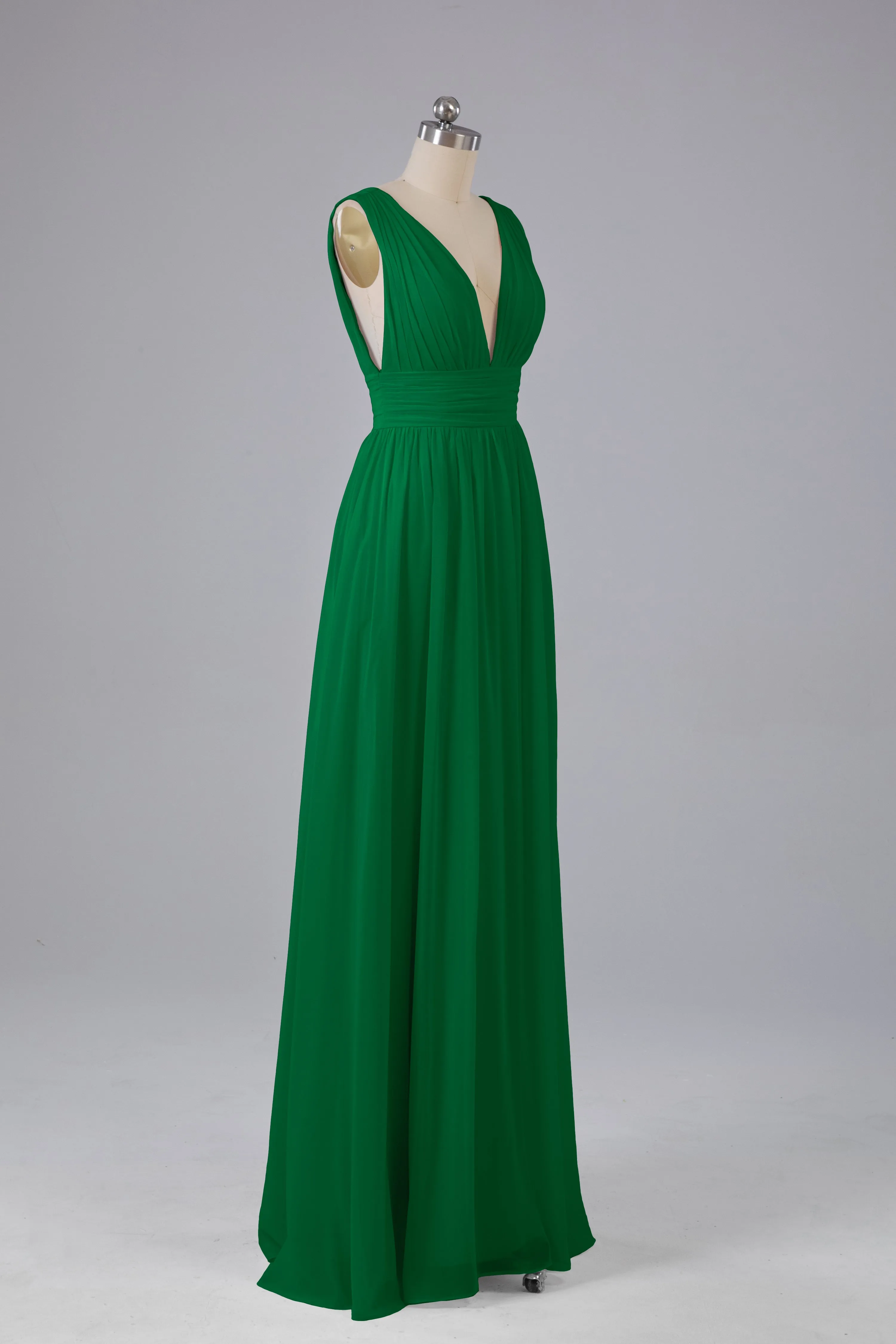 V Neck Chiffon Long Bridesmaid Dresses with Split