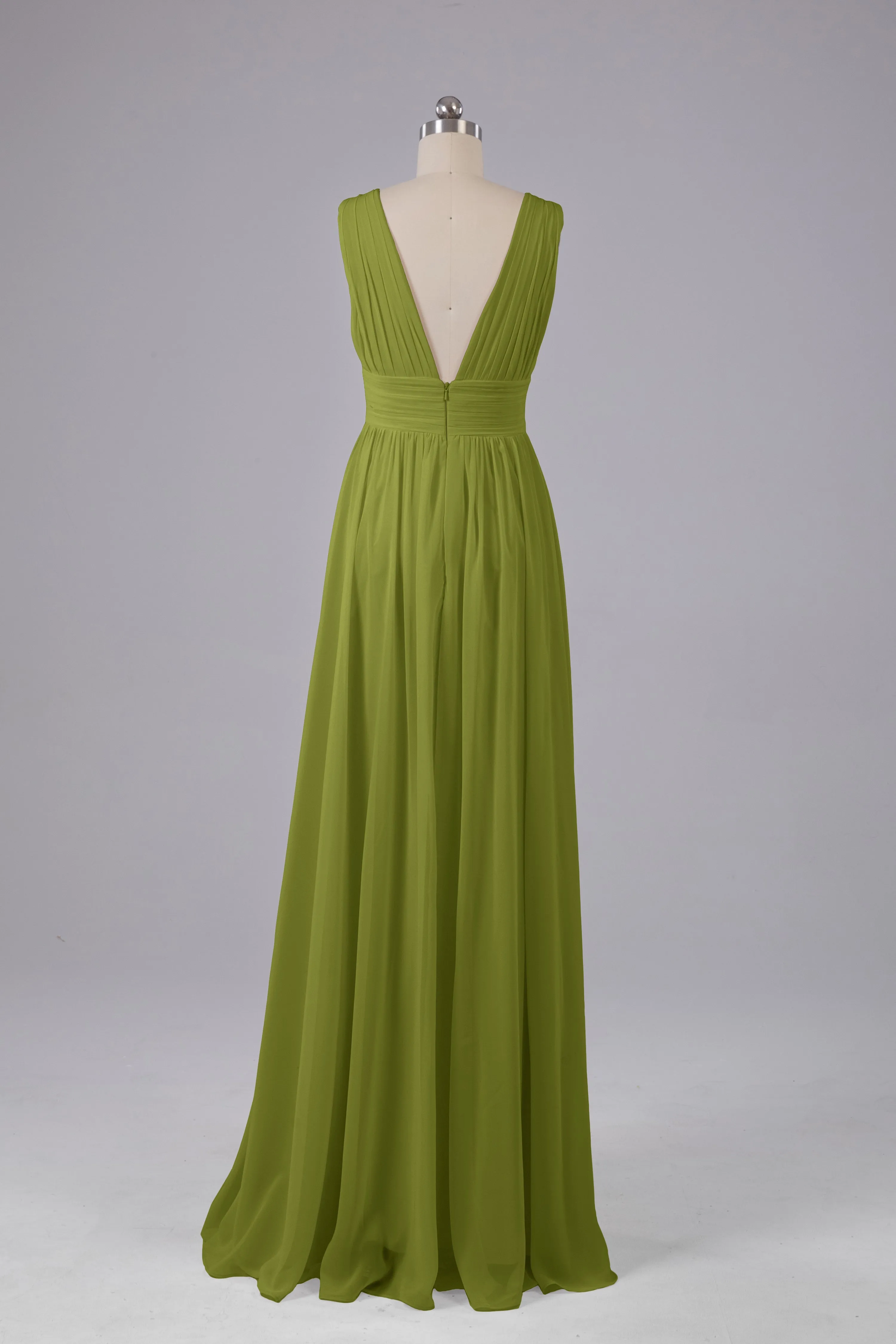 V Neck Chiffon Long Bridesmaid Dresses with Split