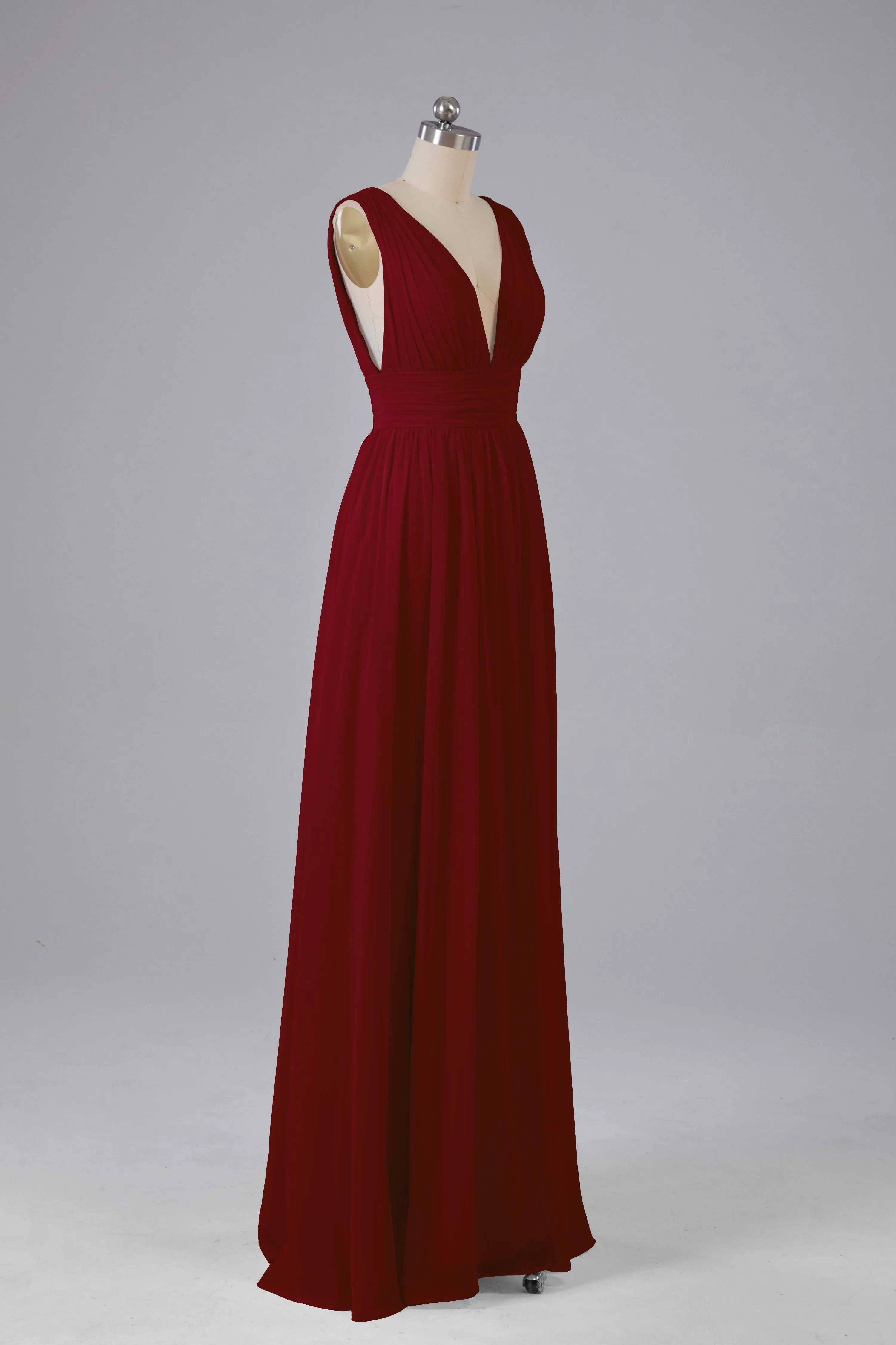 V Neck Chiffon Long Bridesmaid Dresses with Split