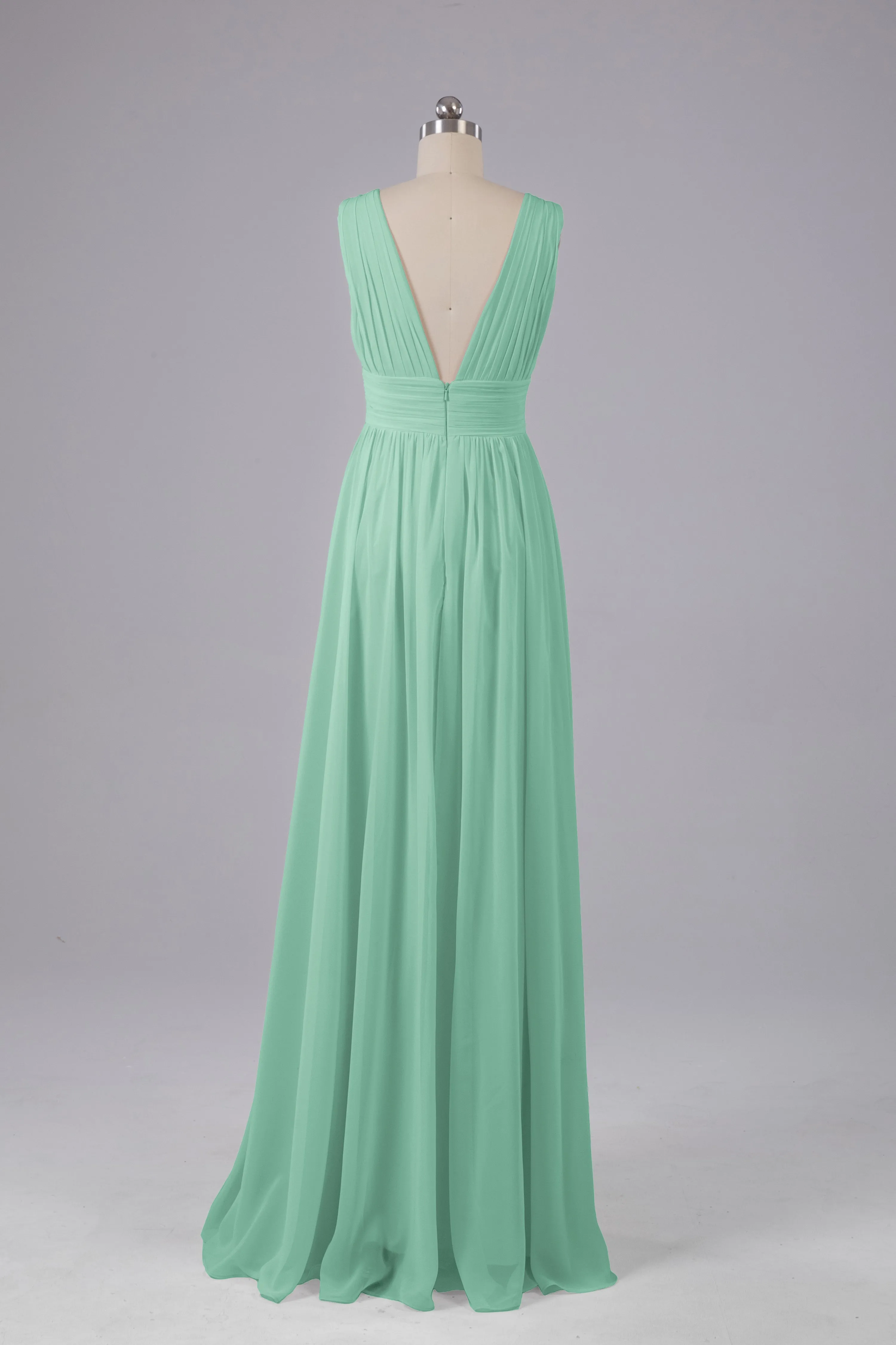 V Neck Chiffon Long Bridesmaid Dresses with Split