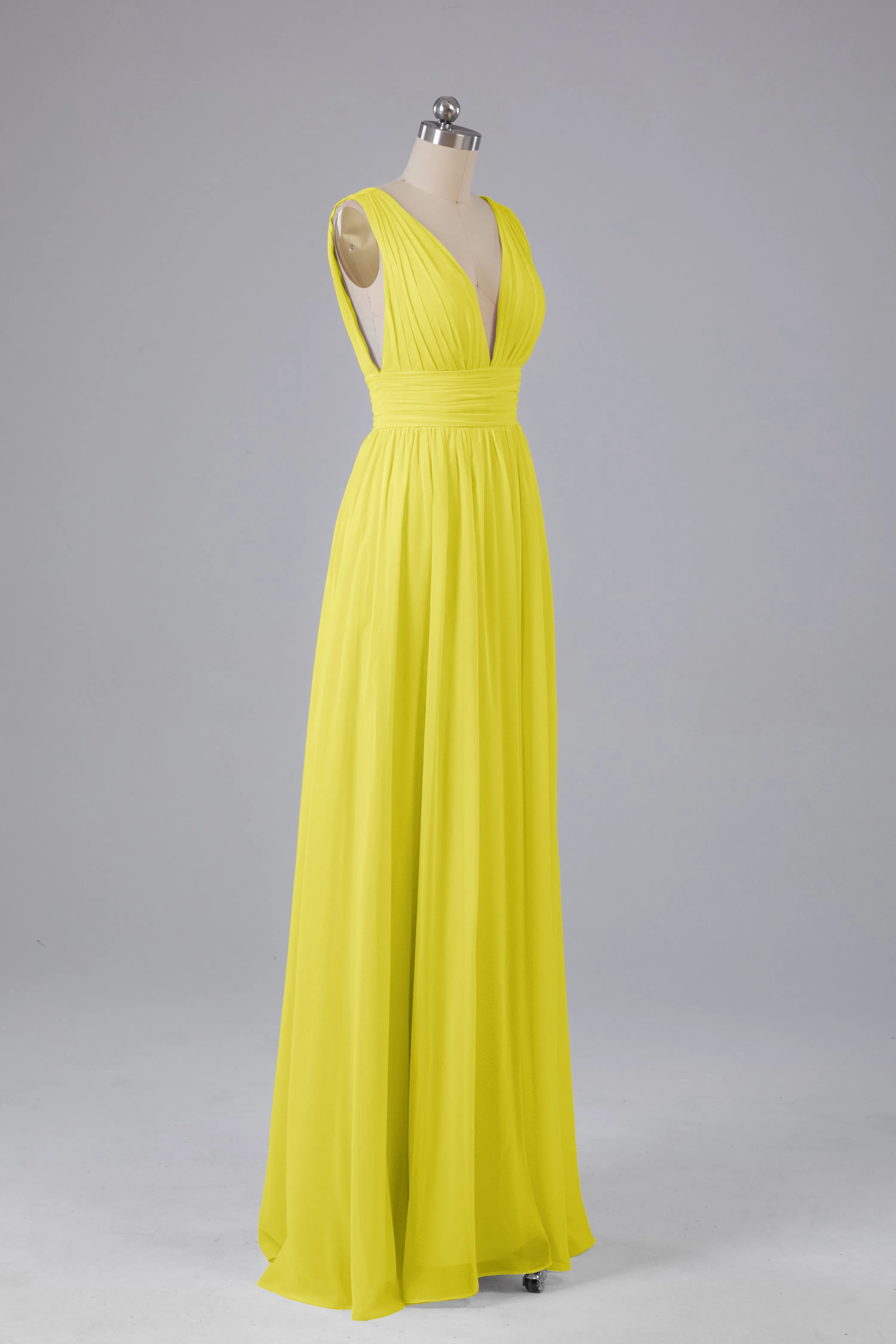 V Neck Chiffon Long Bridesmaid Dresses with Split