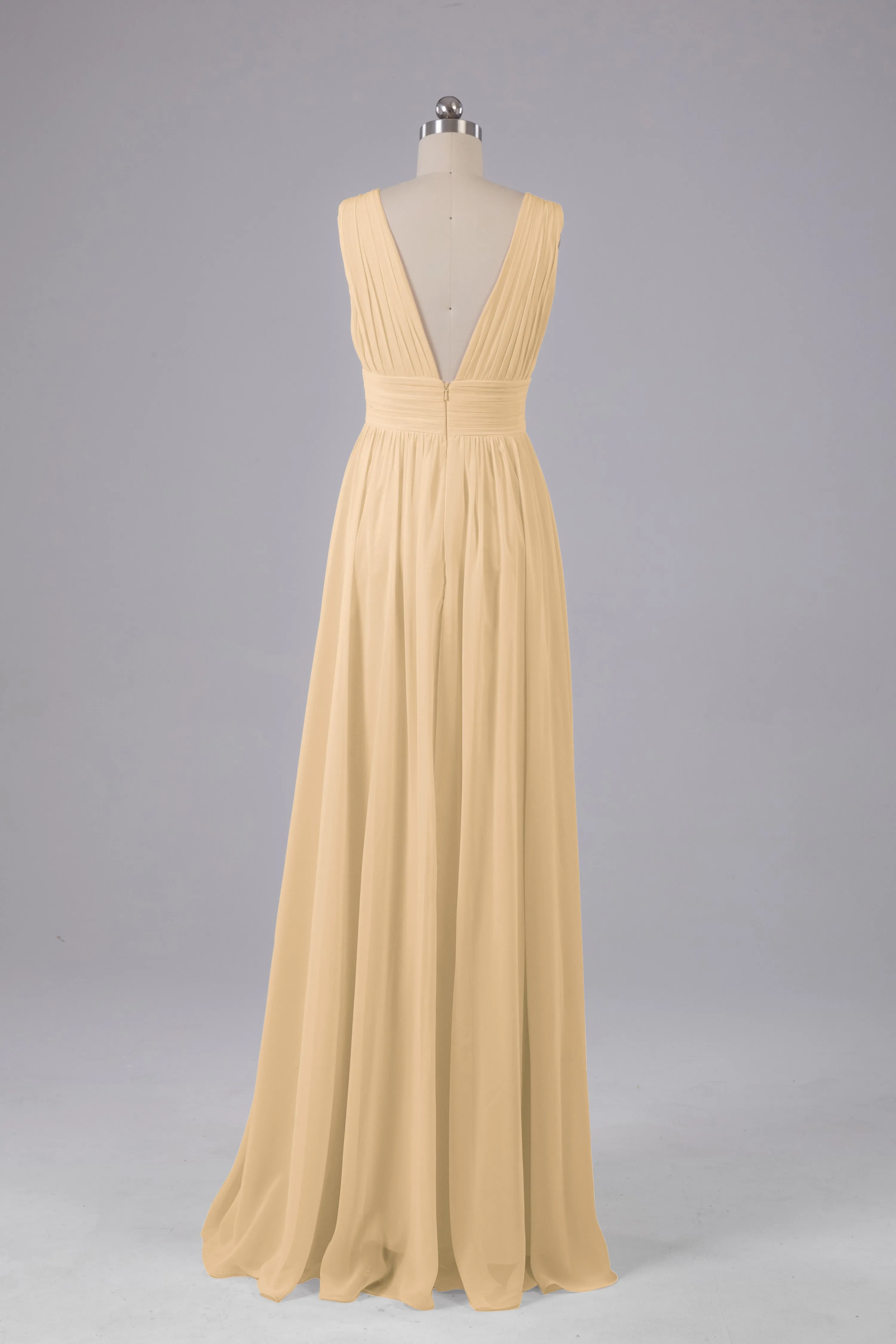 V Neck Chiffon Long Bridesmaid Dresses with Split