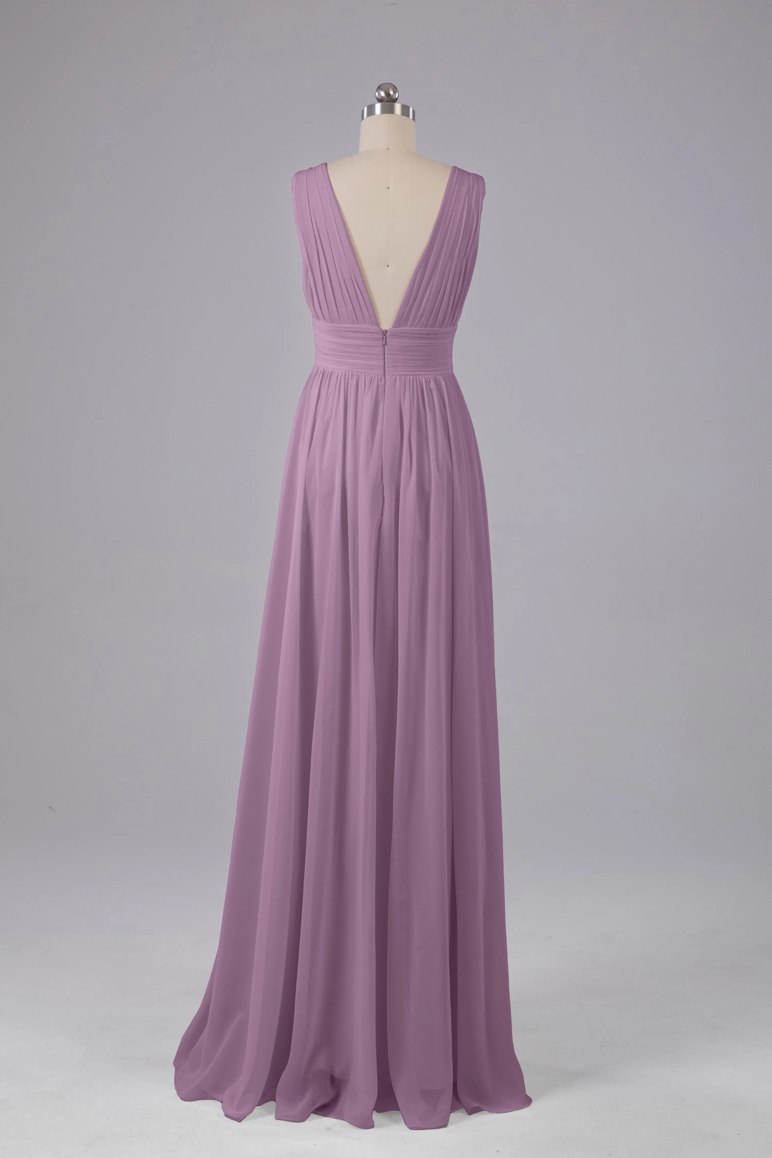 V Neck Chiffon Long Bridesmaid Dresses with Split
