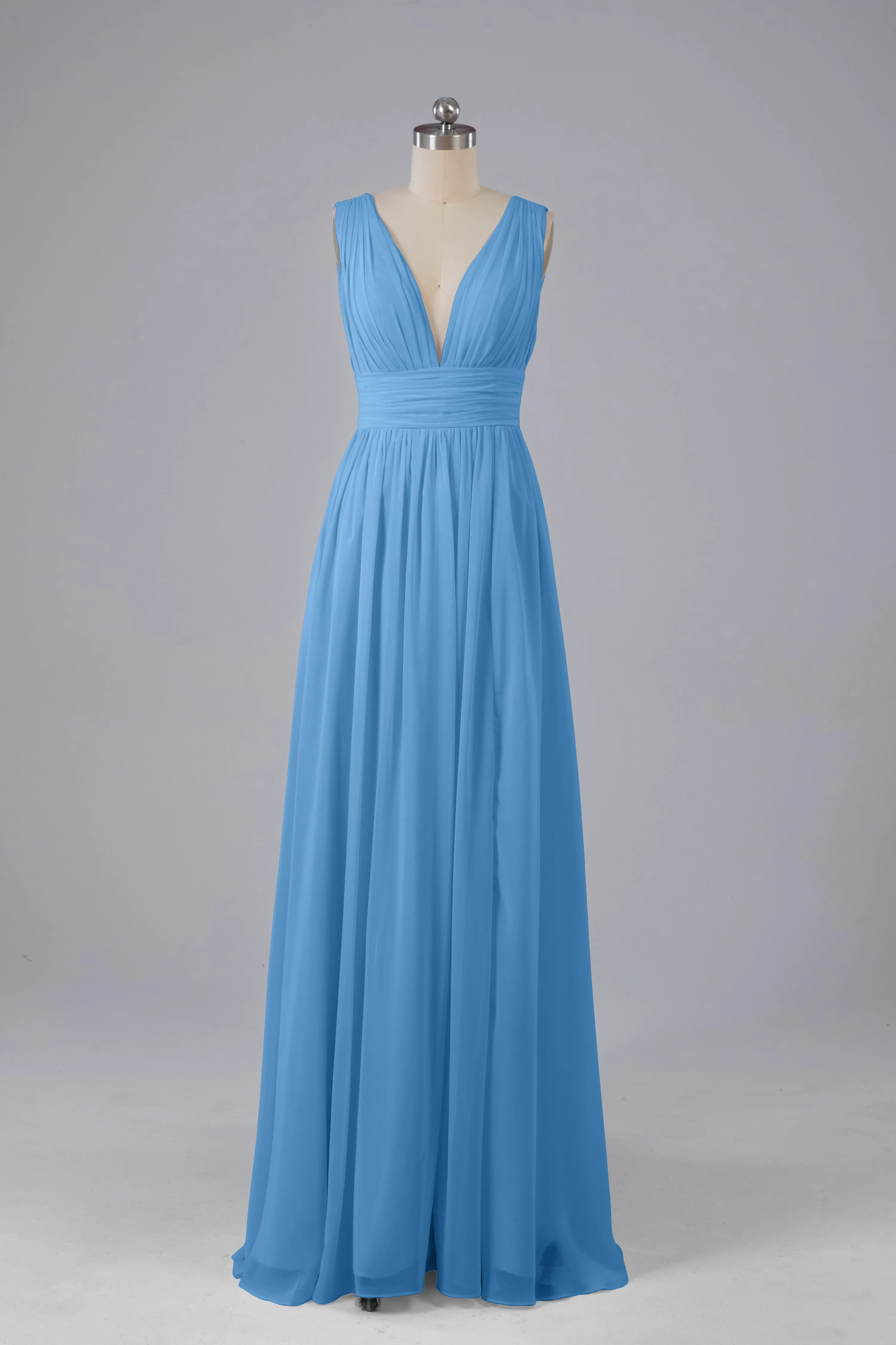V Neck Chiffon Long Bridesmaid Dresses with Split