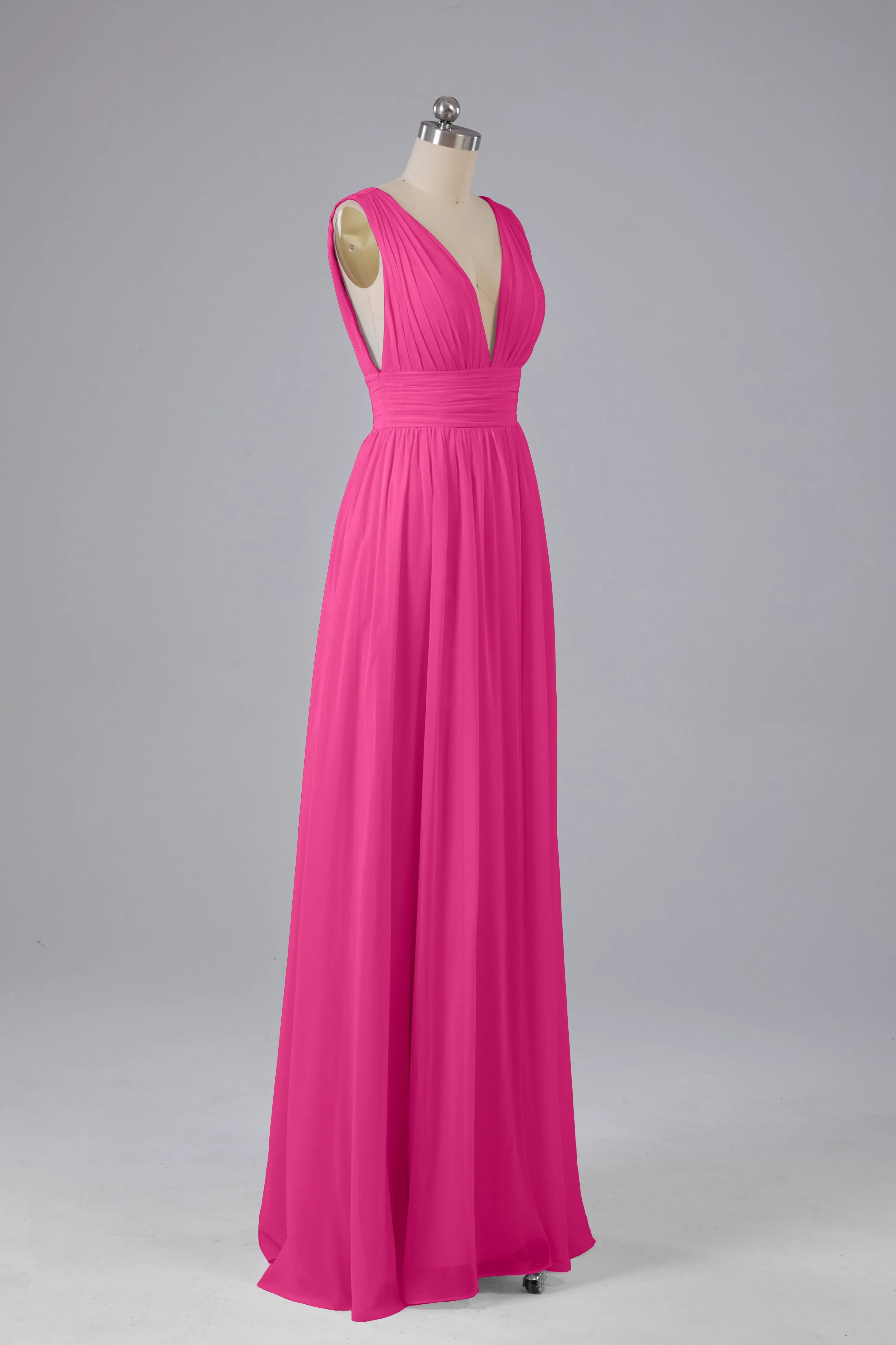 V Neck Chiffon Long Bridesmaid Dresses with Split