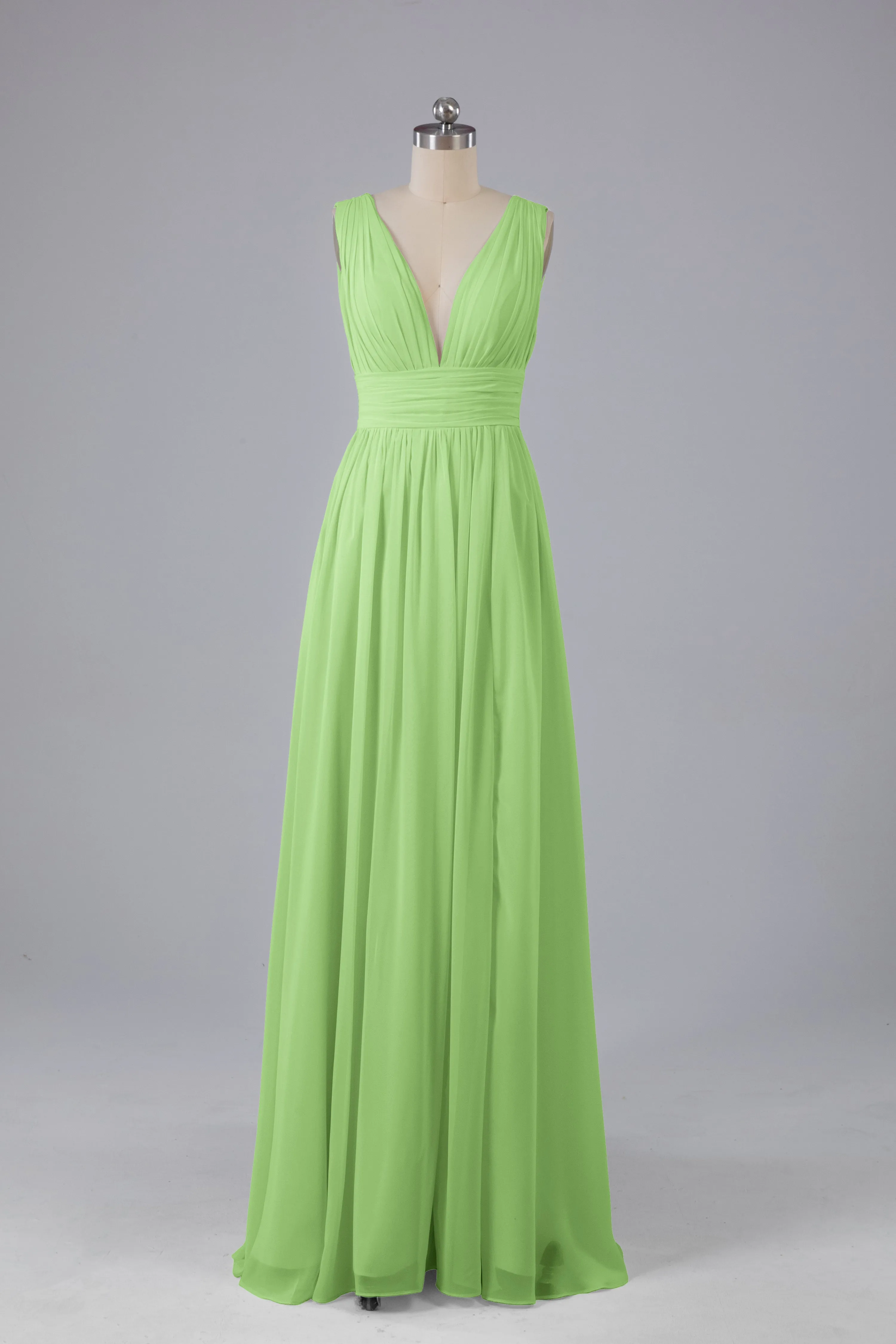 V Neck Chiffon Long Bridesmaid Dresses with Split