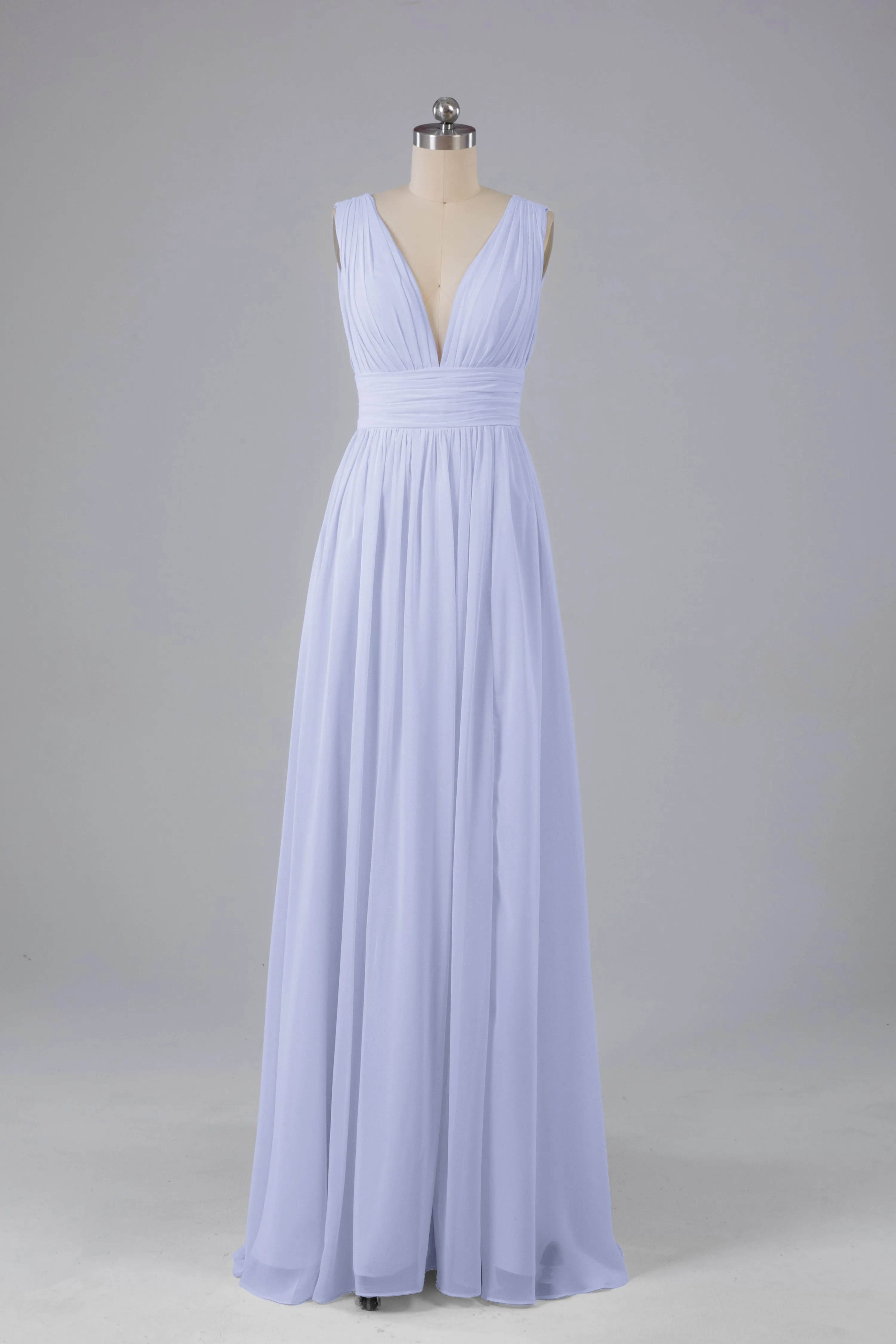 V Neck Chiffon Long Bridesmaid Dresses with Split