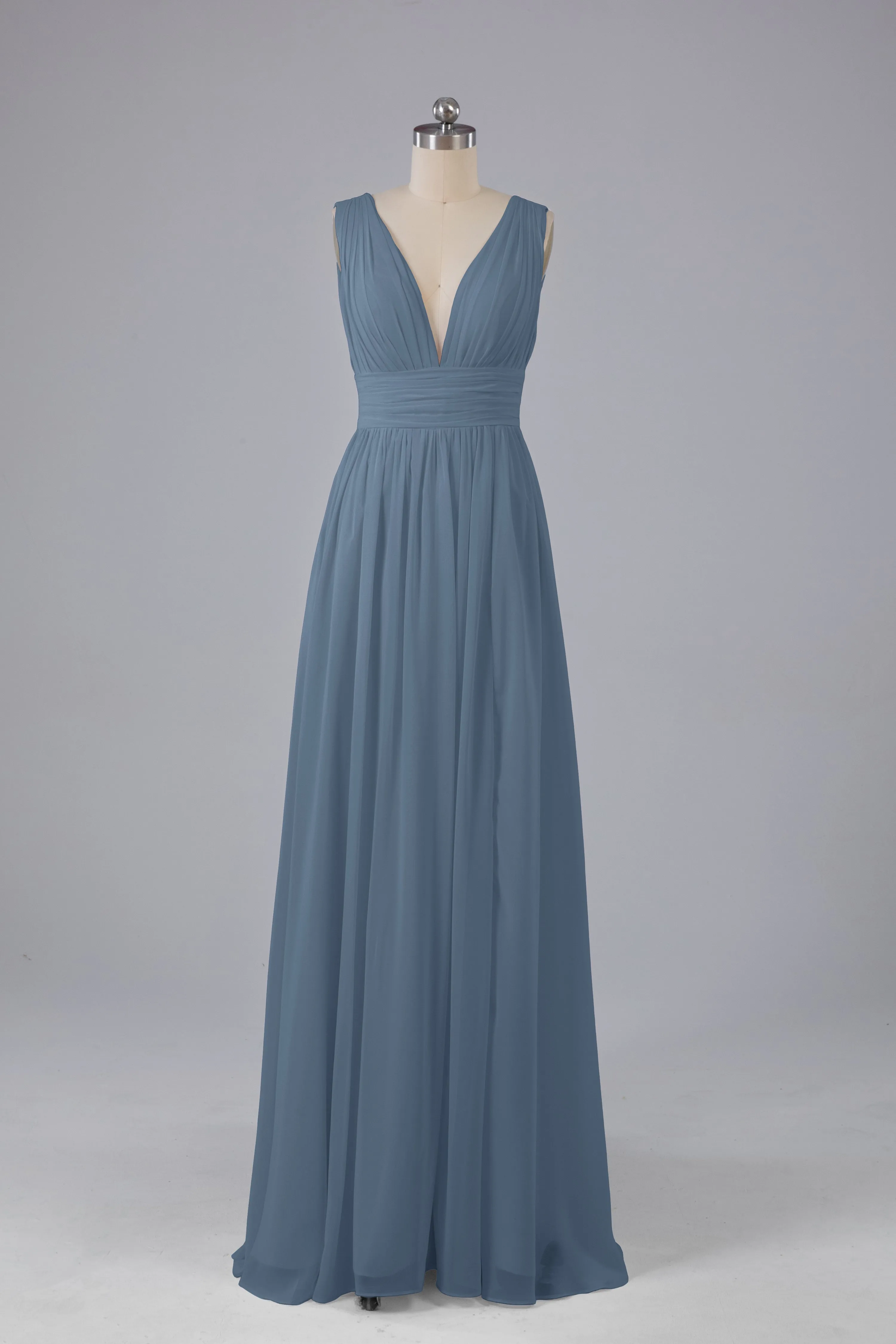 V Neck Chiffon Long Bridesmaid Dresses with Split