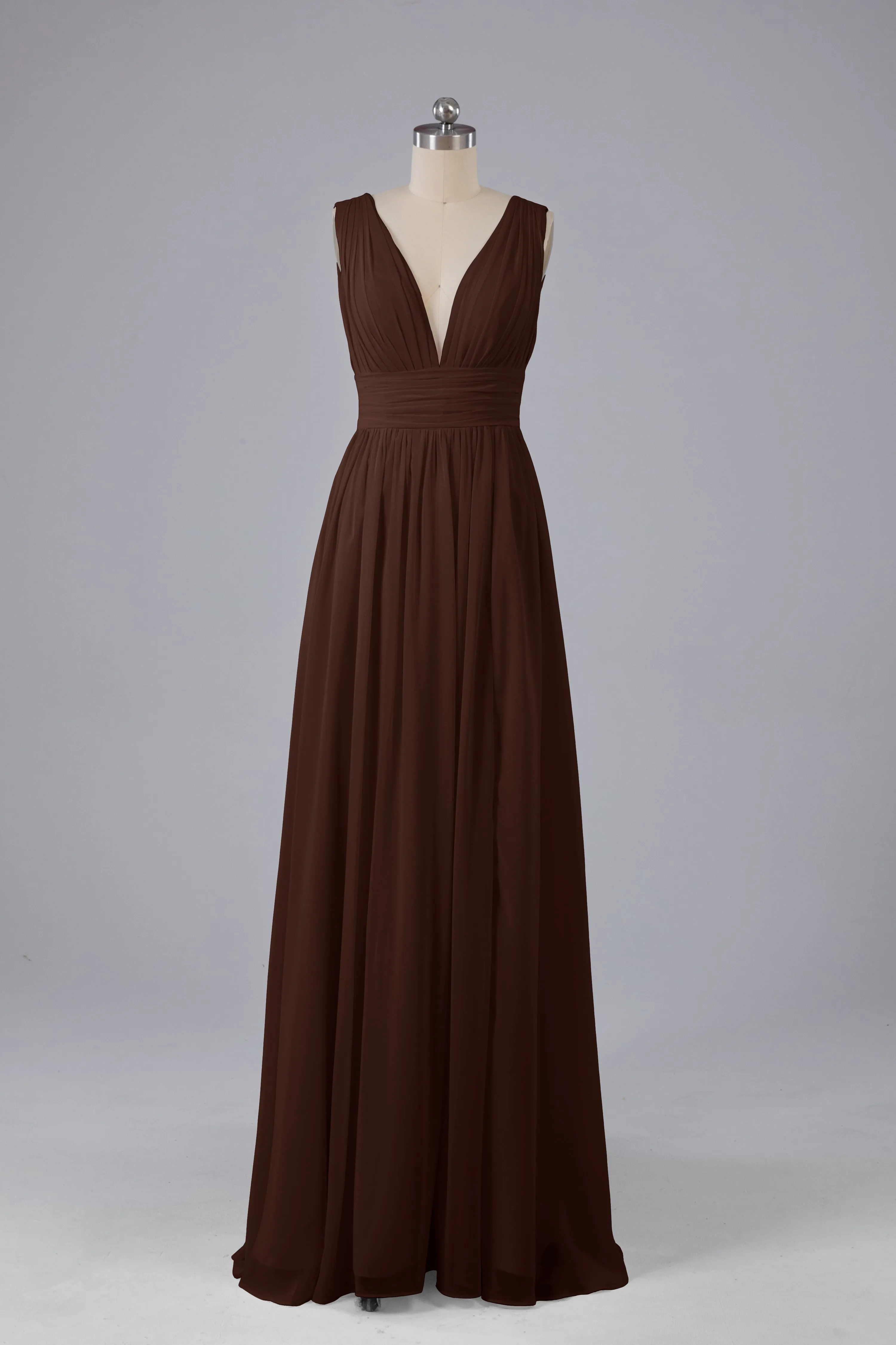 V Neck Chiffon Long Bridesmaid Dresses with Split
