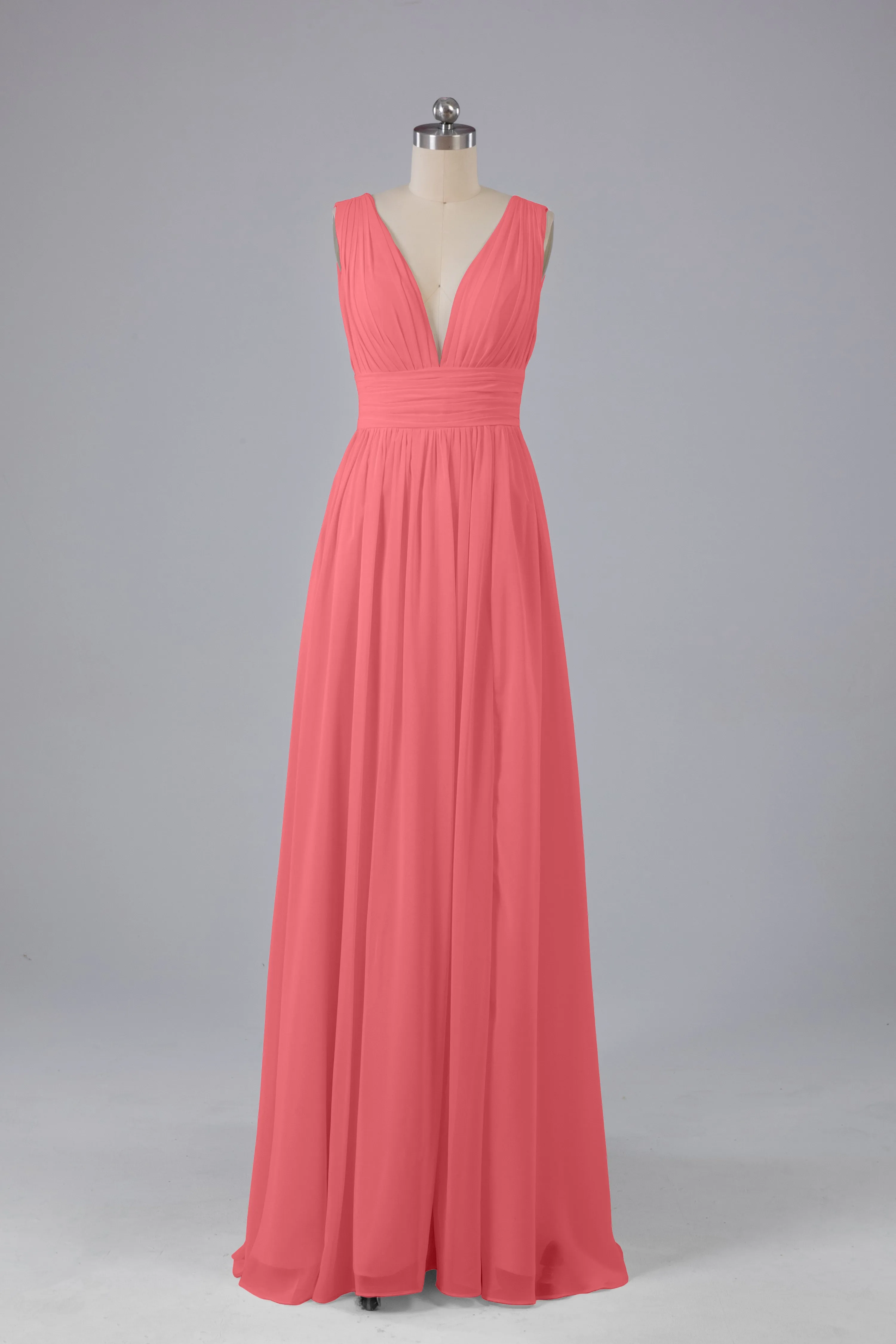 V Neck Chiffon Long Bridesmaid Dresses with Split