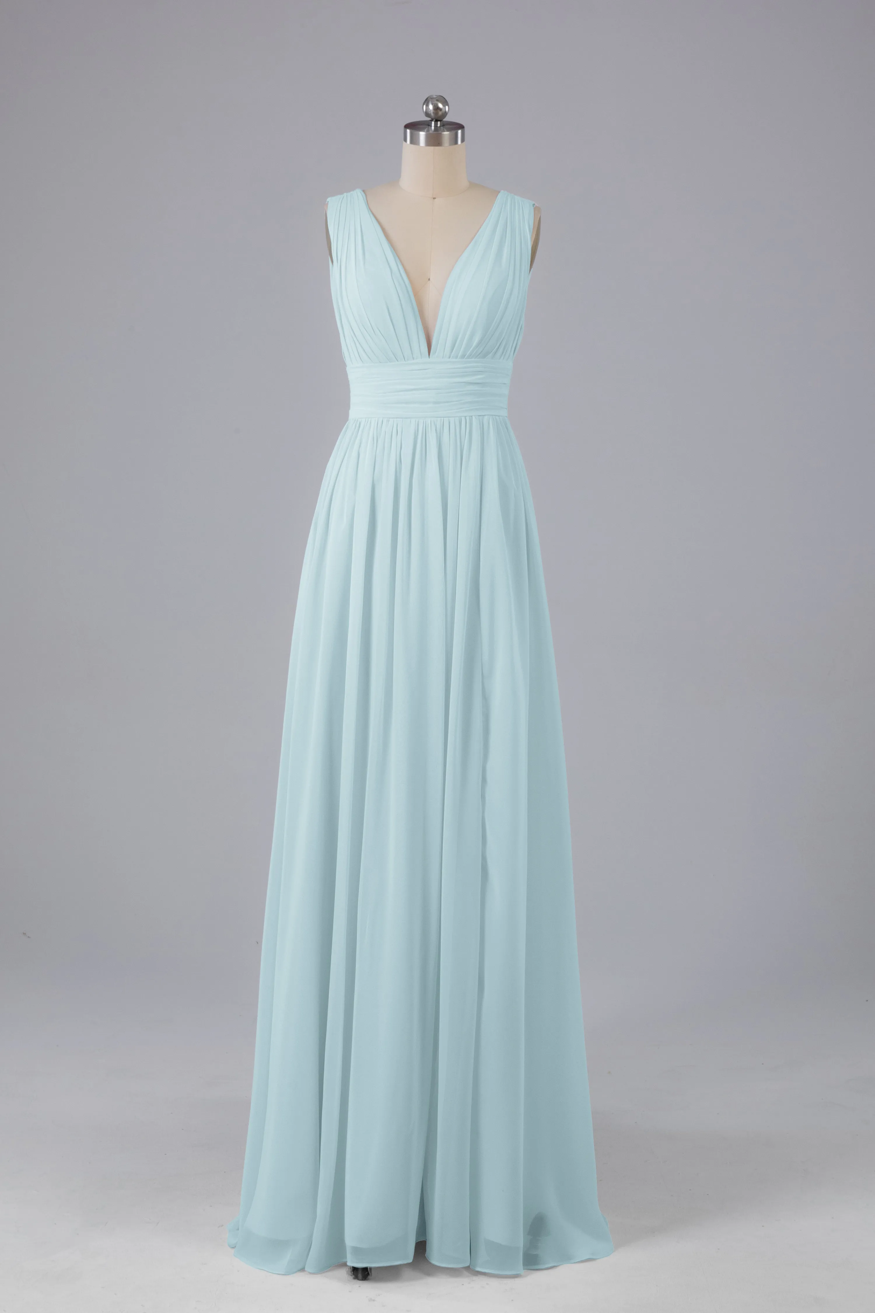 V Neck Chiffon Long Bridesmaid Dresses with Split