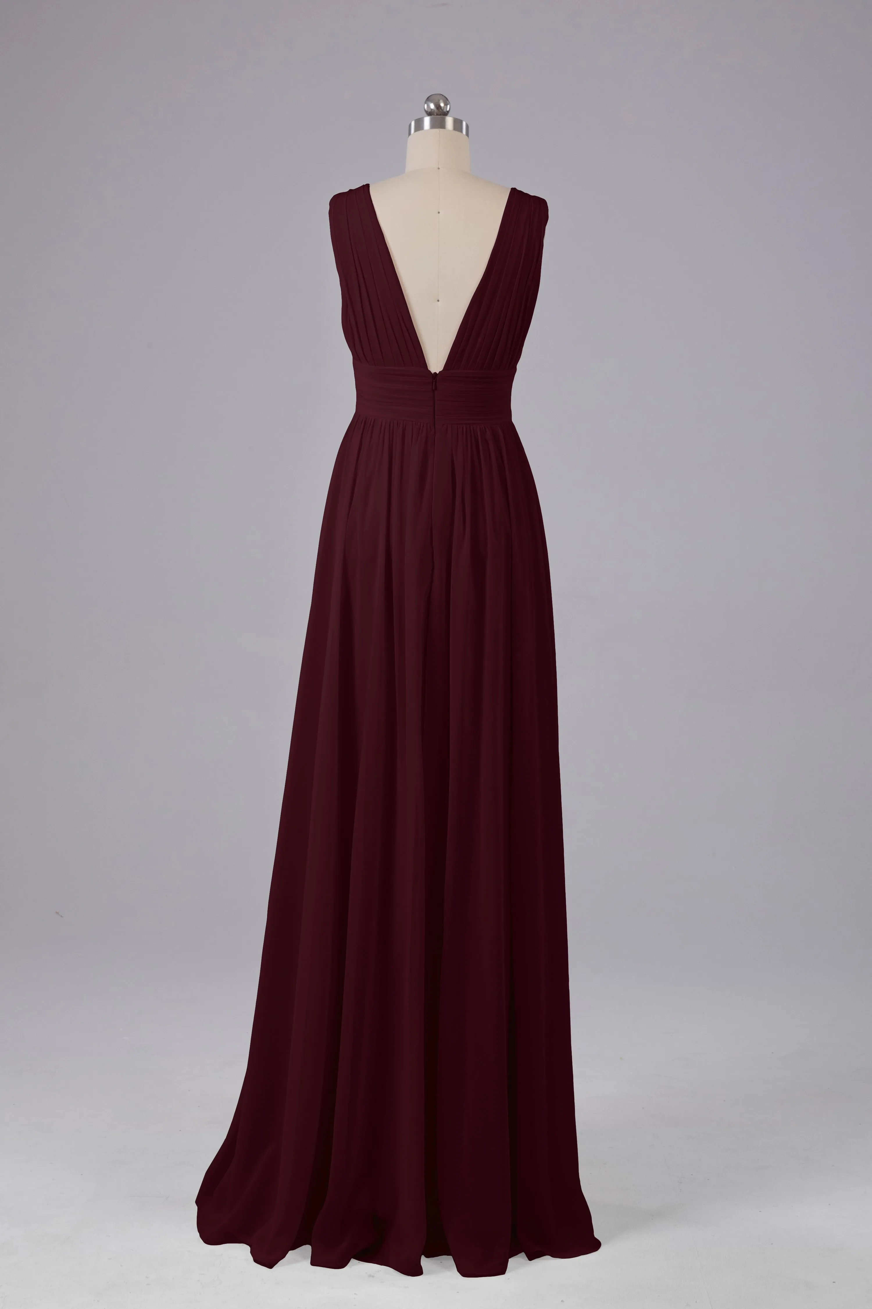 V Neck Chiffon Long Bridesmaid Dresses with Split