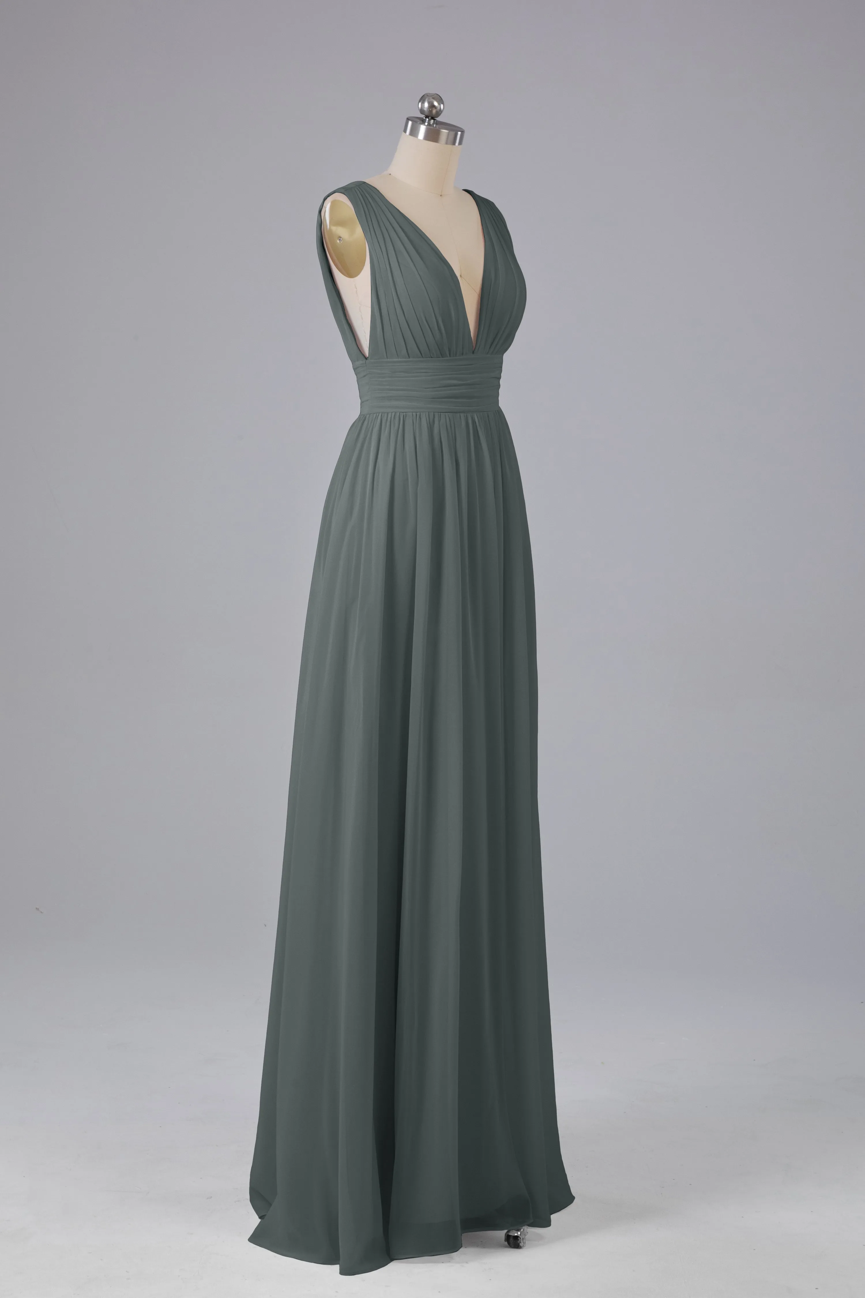 V Neck Chiffon Long Bridesmaid Dresses with Split