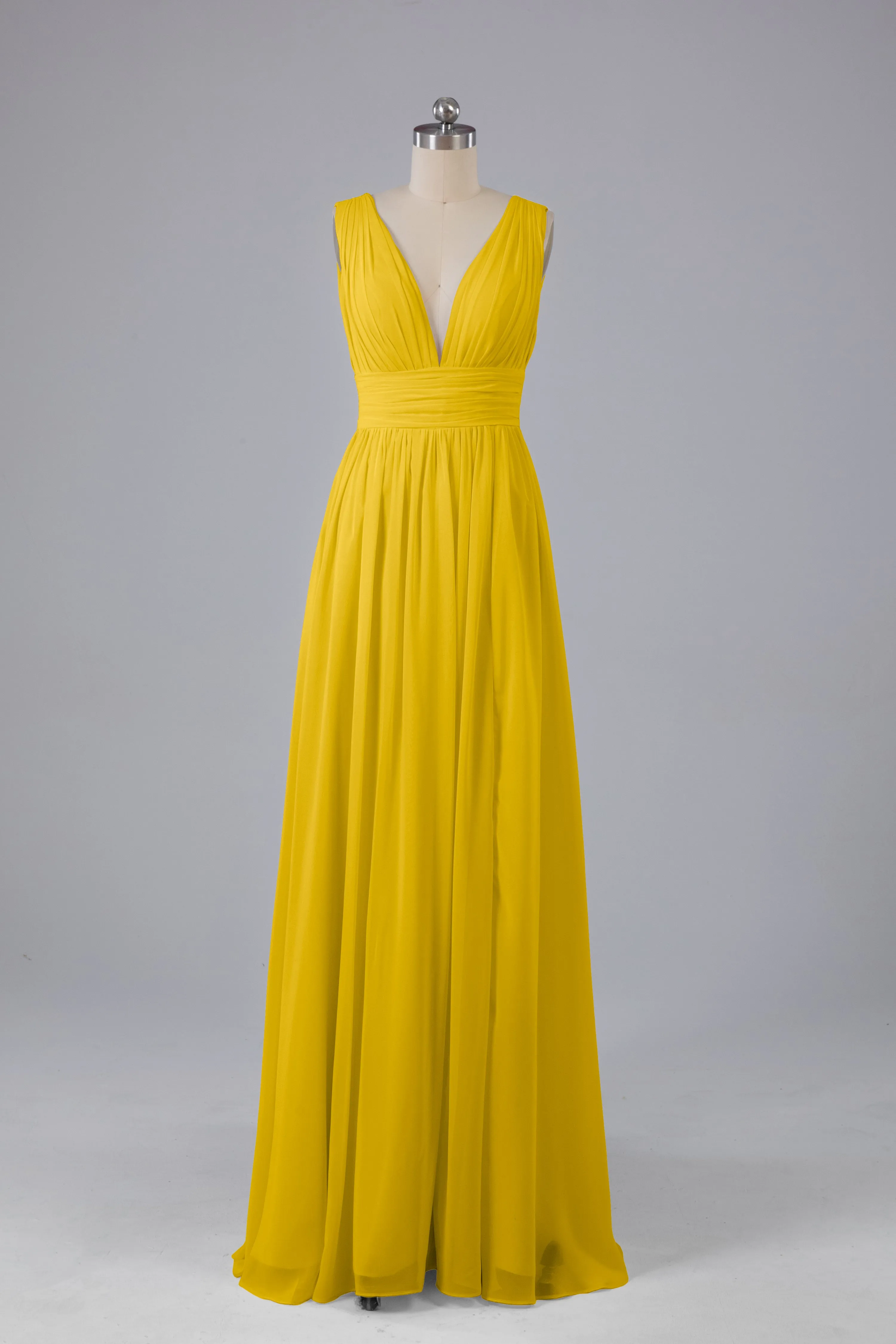V Neck Chiffon Long Bridesmaid Dresses with Split