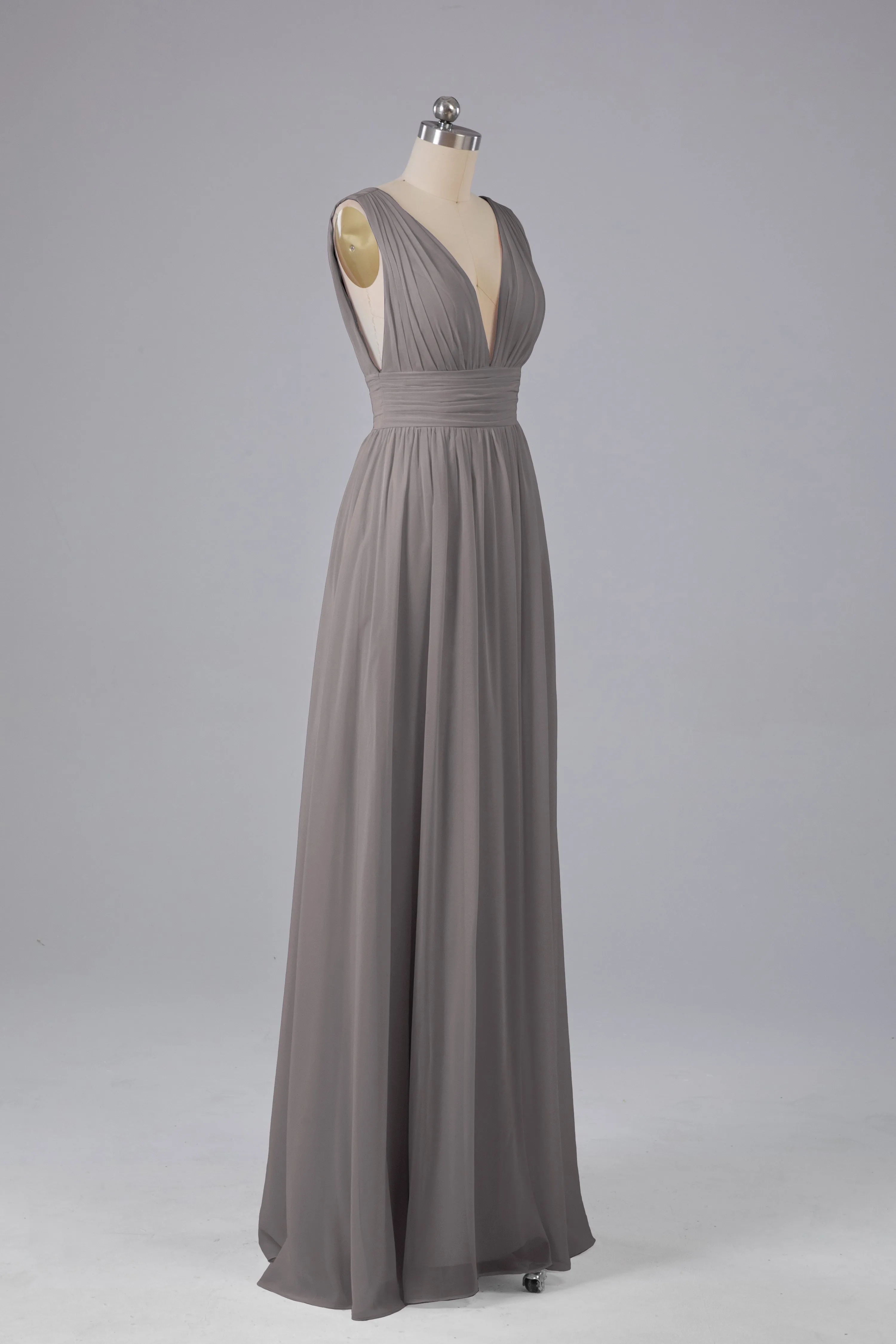 V Neck Chiffon Long Bridesmaid Dresses with Split