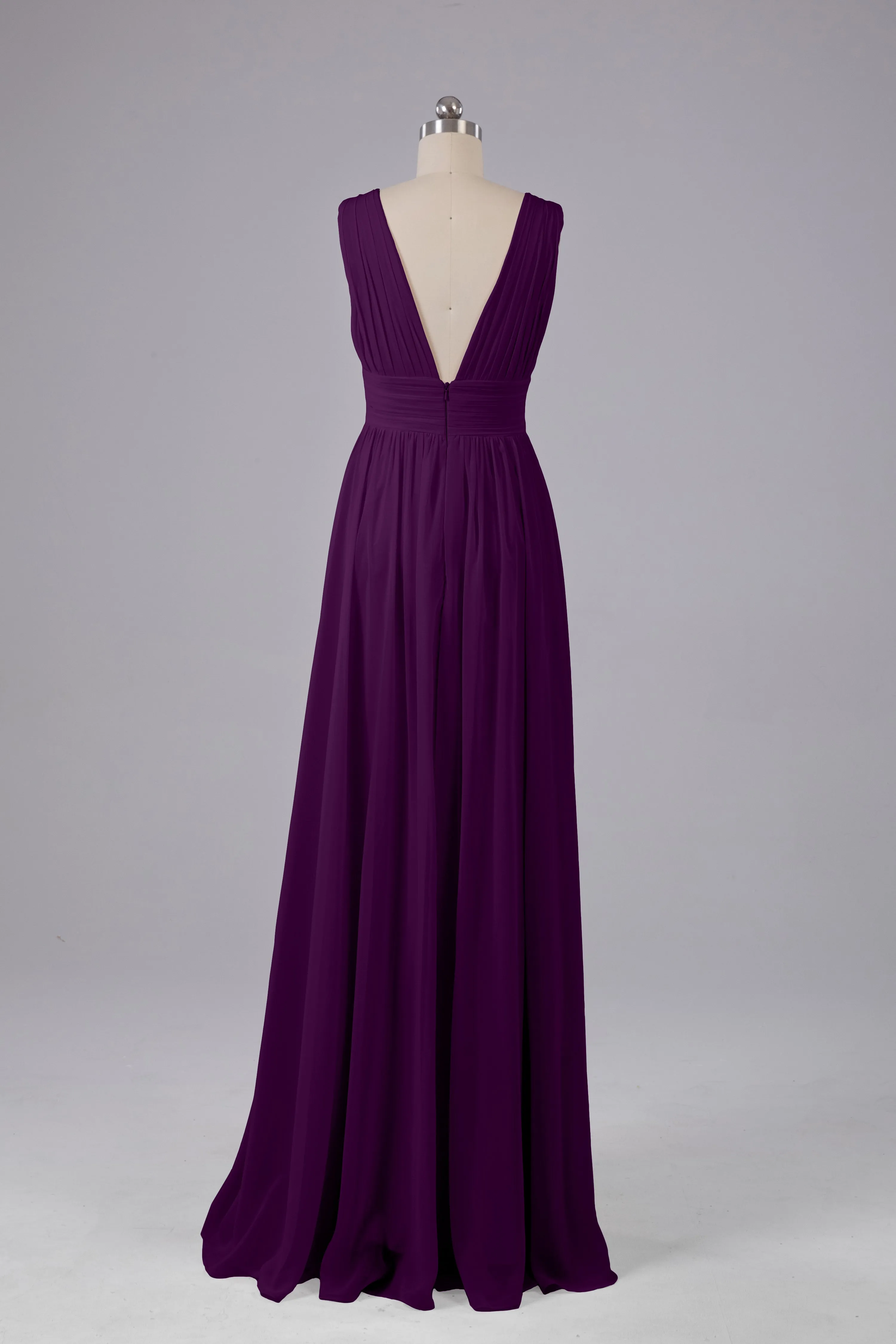 V Neck Chiffon Long Bridesmaid Dresses with Split