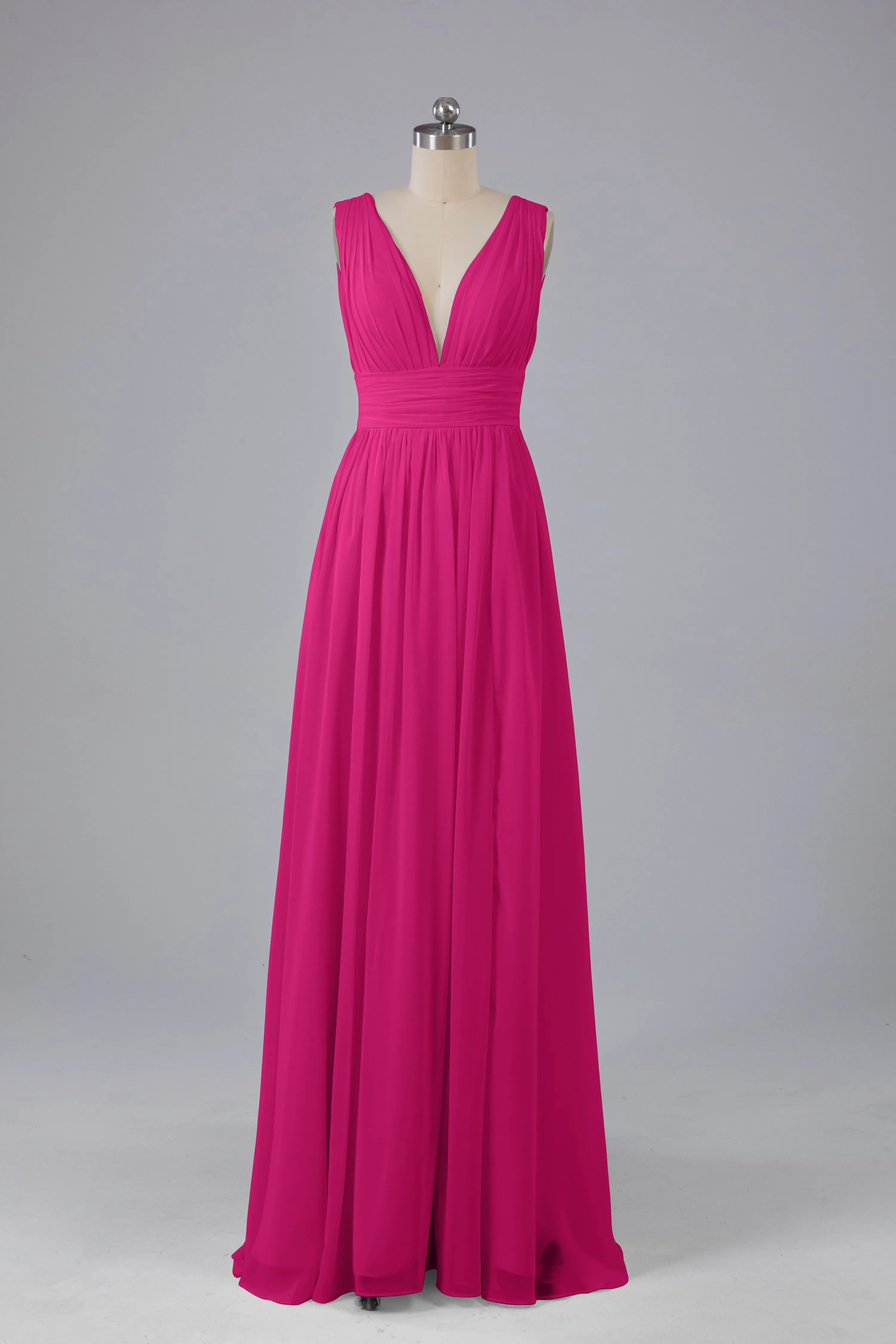 V Neck Chiffon Long Bridesmaid Dresses with Split